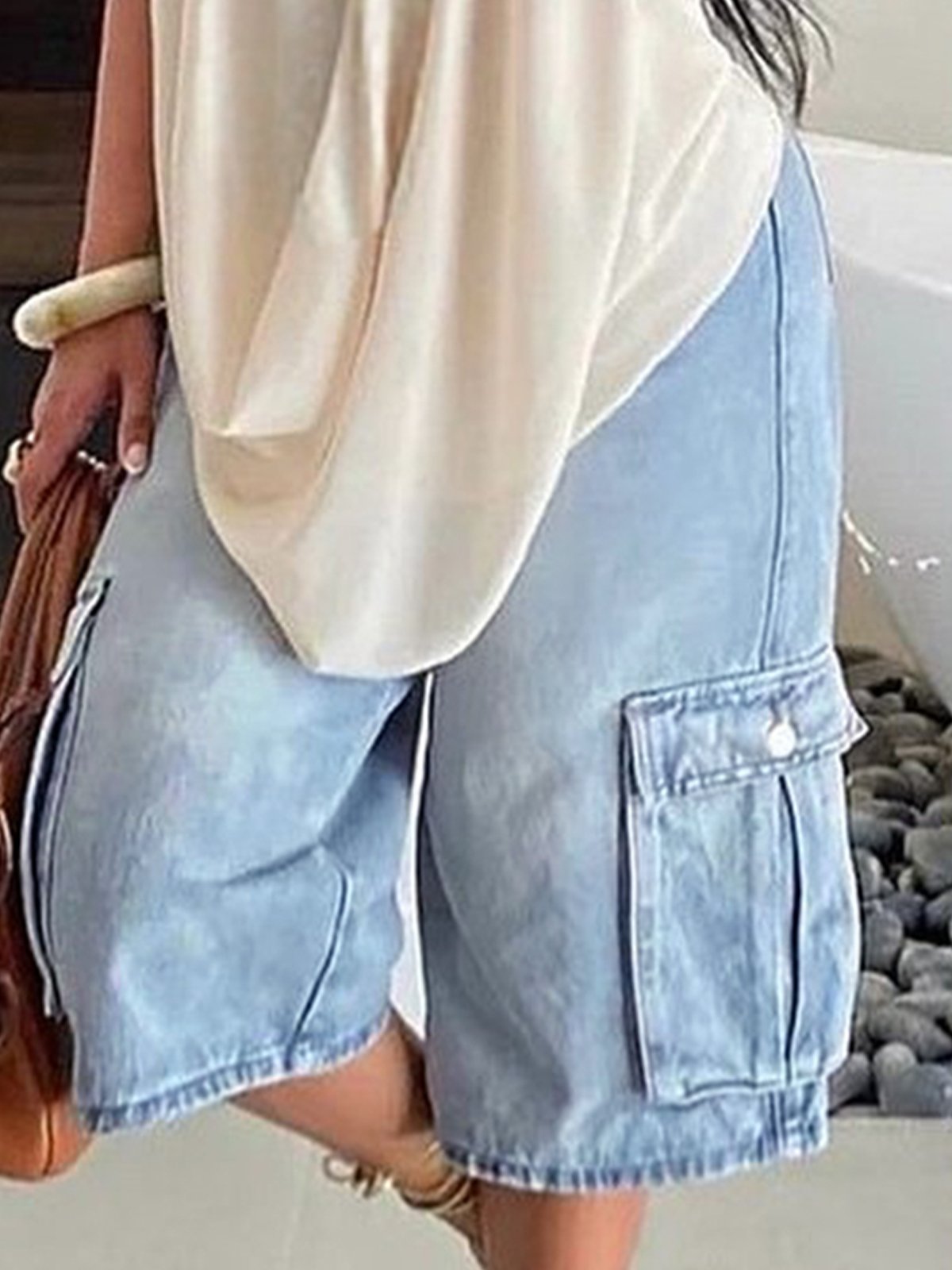 Weit Unifarben Lässig Denim Jeans