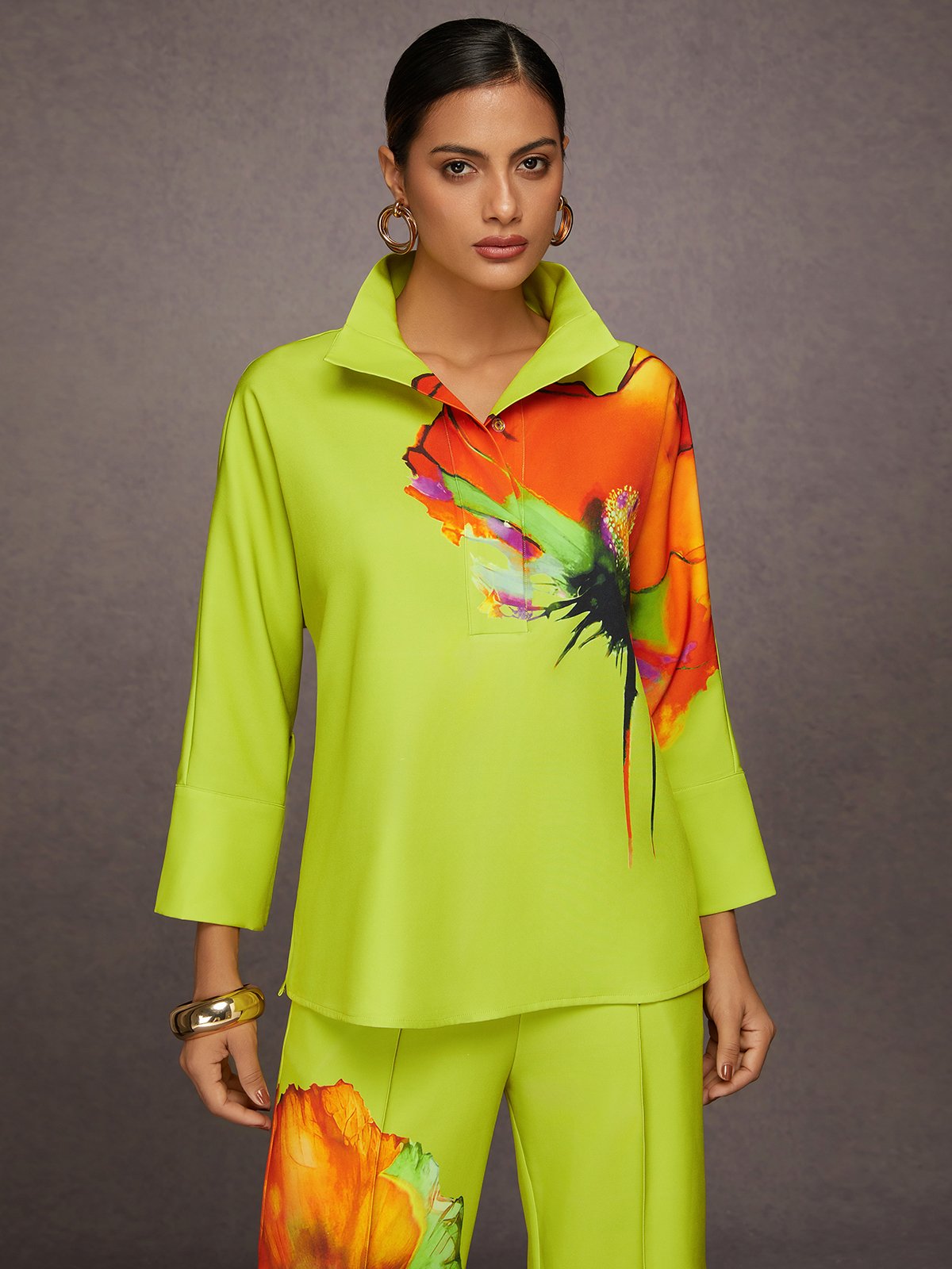 Urban Geblümt Print Stehkragen  Bluse