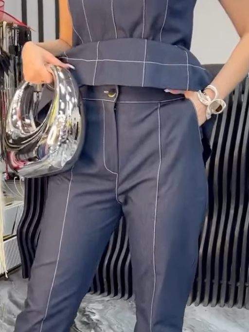Urban Unifarben Reißverschluss Denim Oberteile Mit Brosche