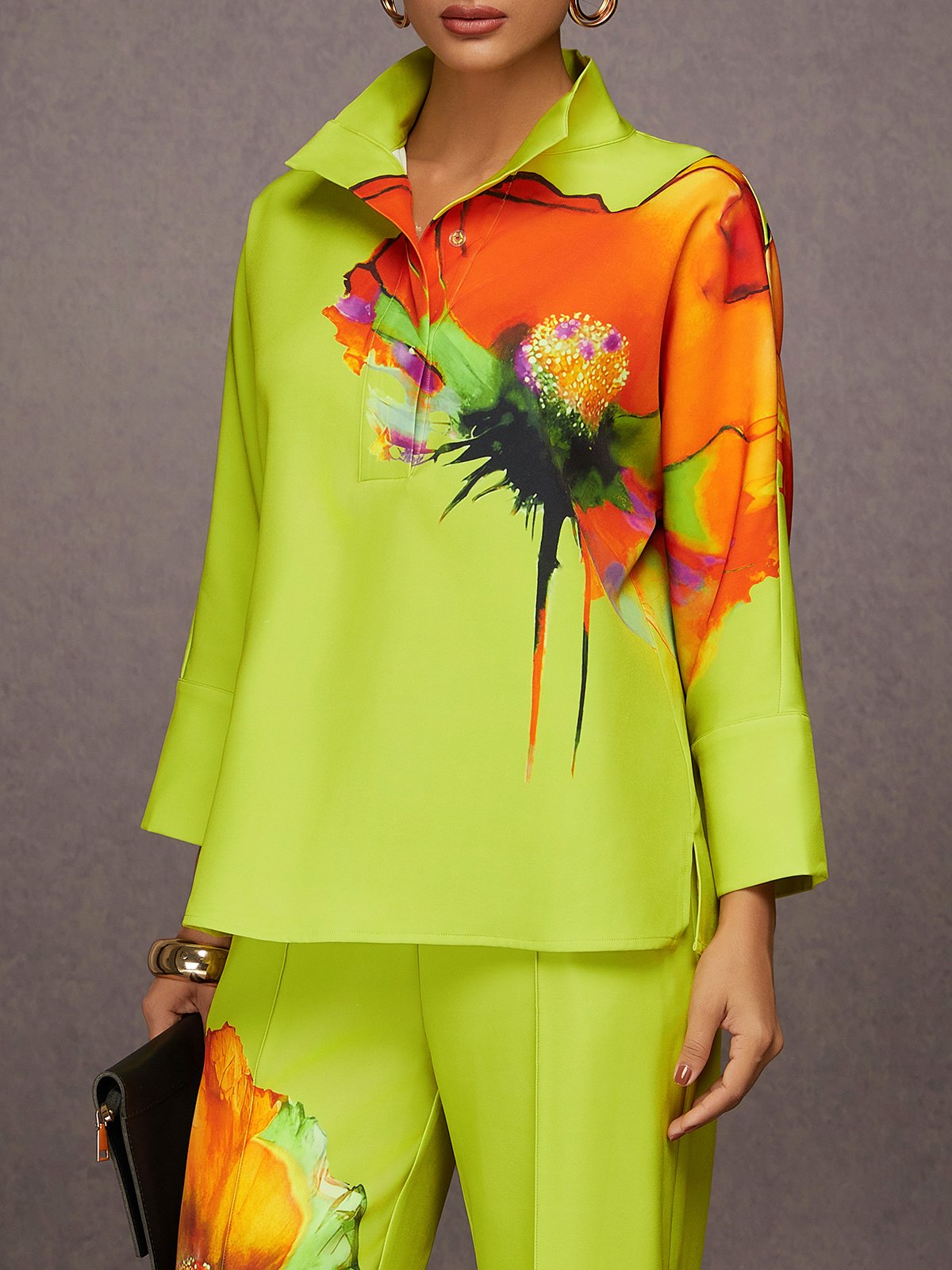 Urban Geblümt Print Stehkragen  Bluse