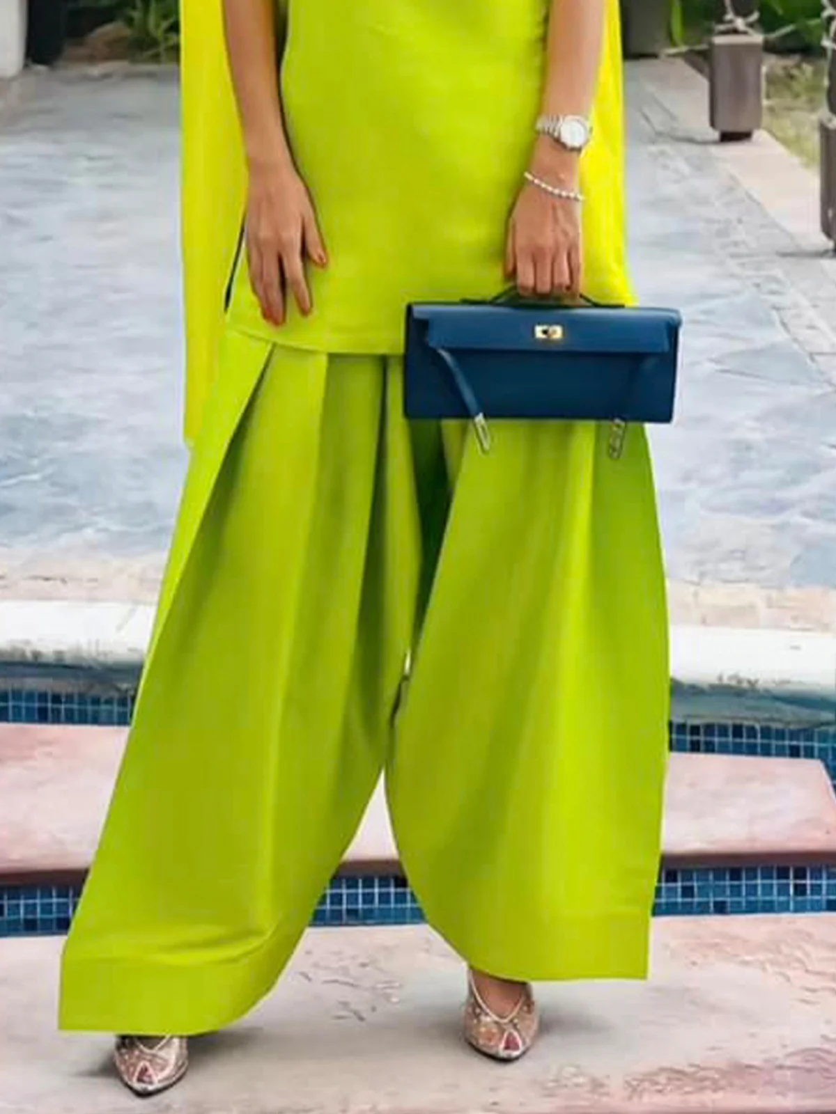 Elegant Unifarben Hose mit Weitem Bein