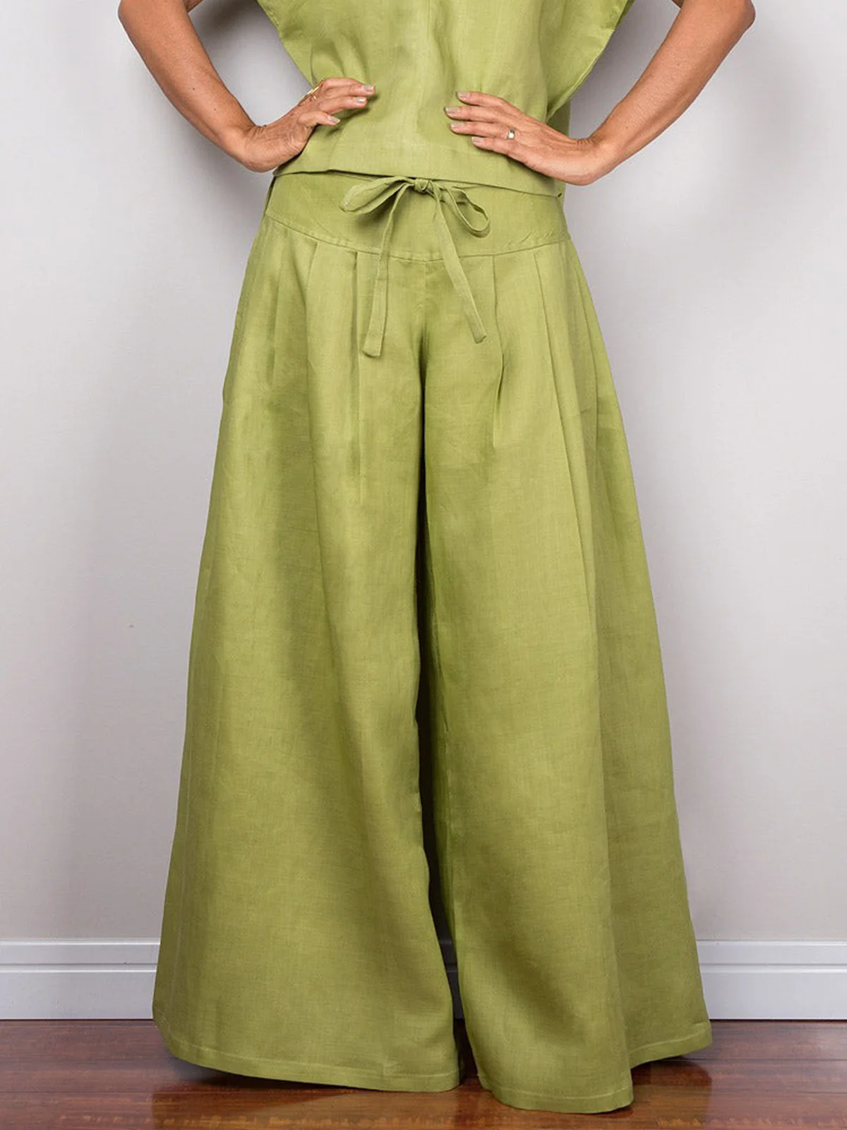Lässig Unifarben Baumwolle Leinen Weitem Bein  Fashion Hose