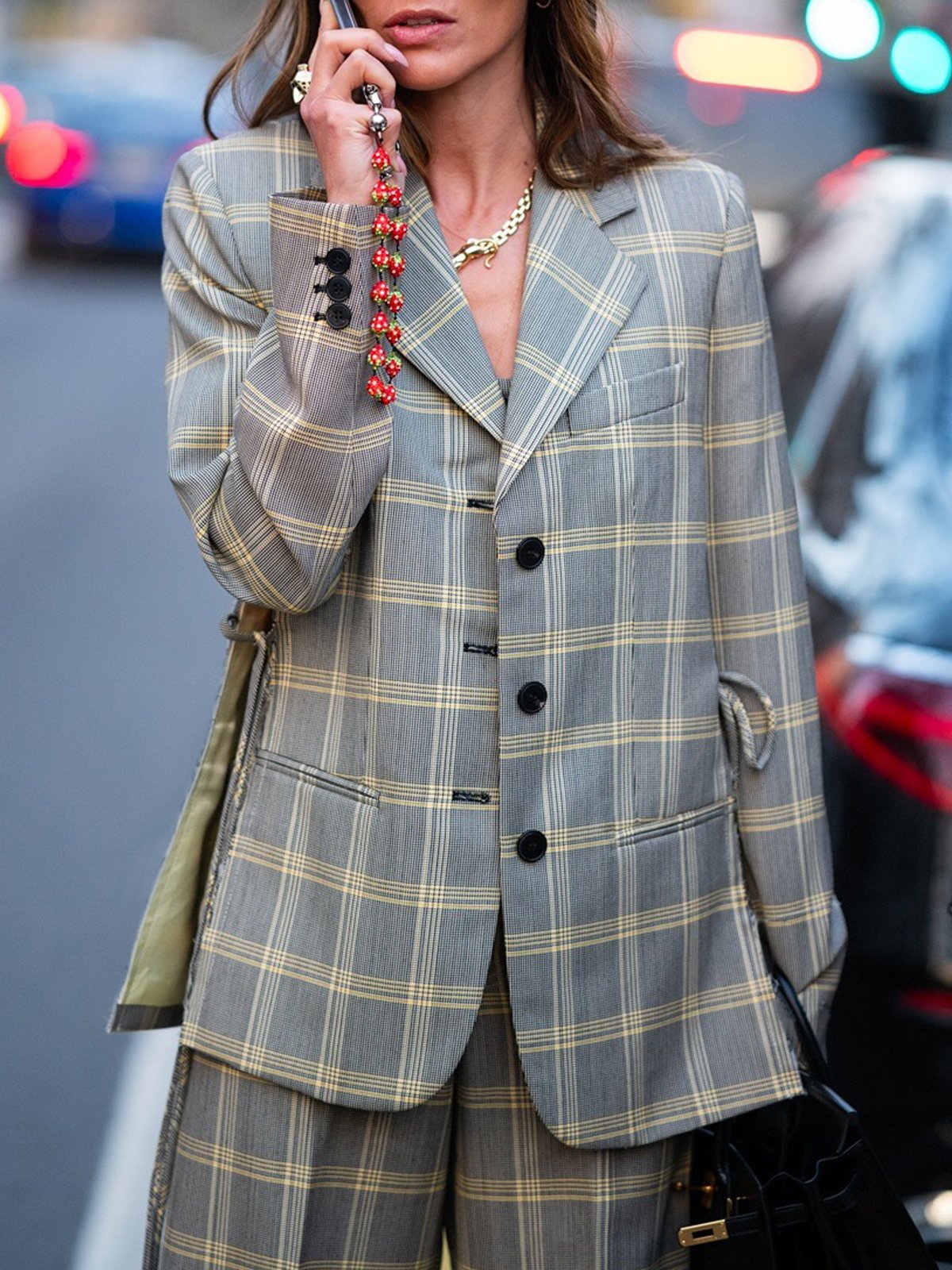 Urban  Print Kariert Reverskragen Blazer mit Gürtel