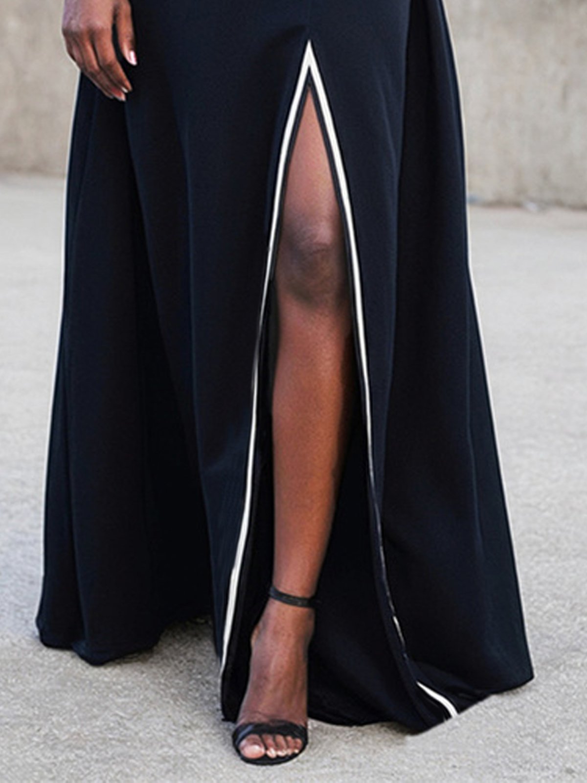 Urban Farbblock Gurtband Schalkragen Maxikleid