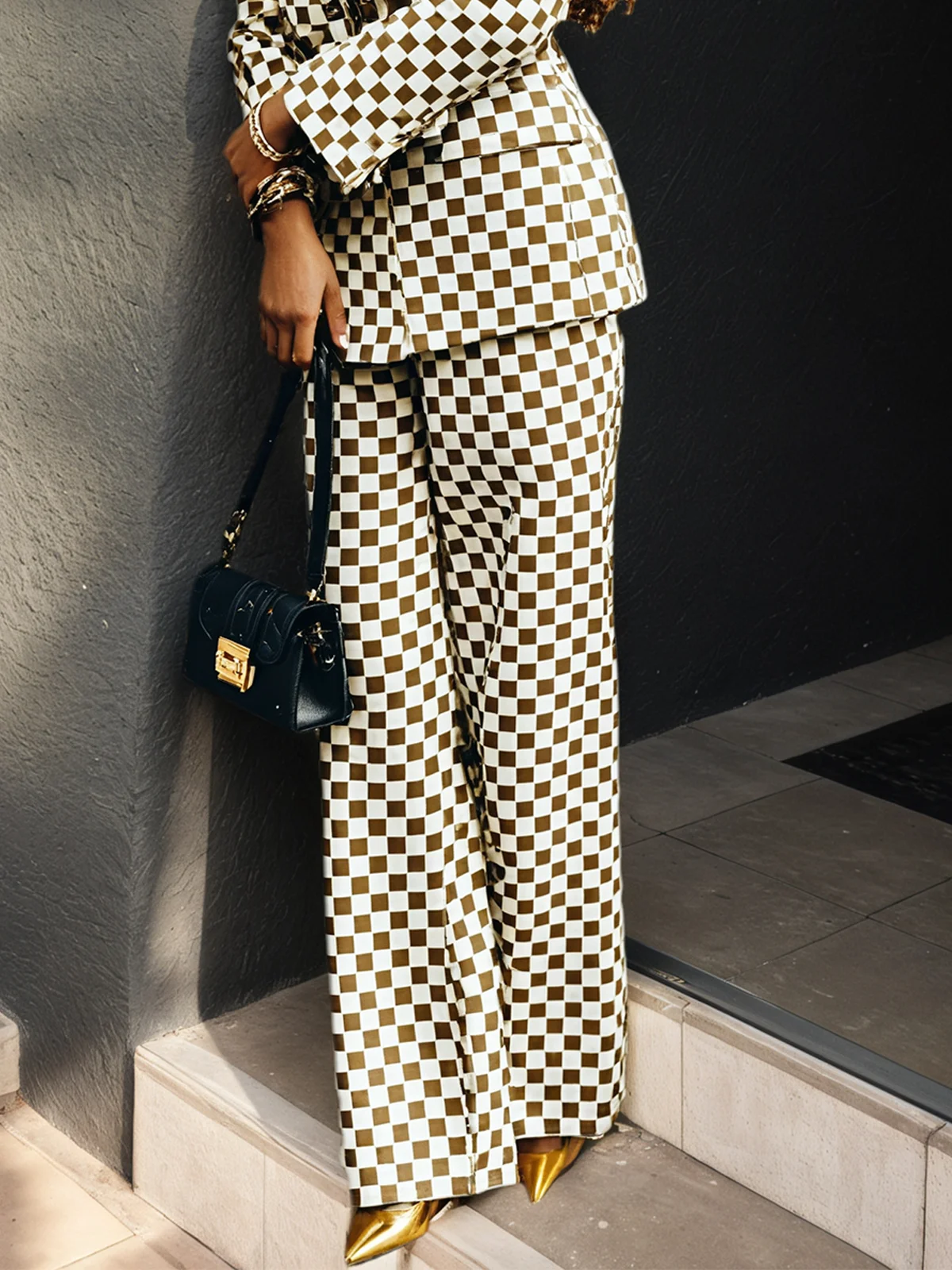 Urban Kariert Print Hose mit Weitem Bein