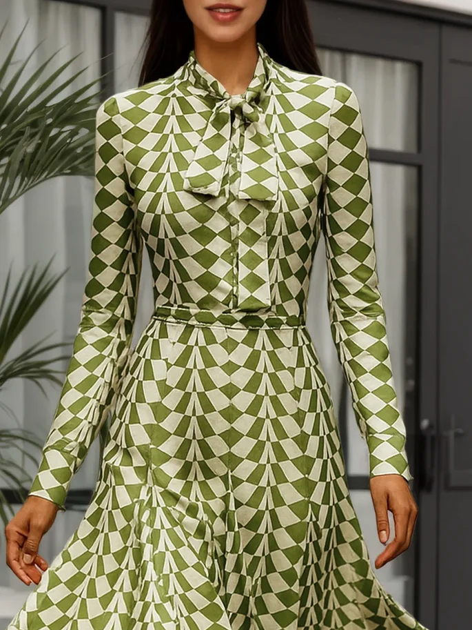 Elegant Geometrisch Mock Neck Midikleid