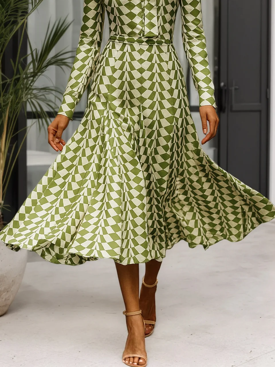 Elegant Geometrisch Mock Neck Midikleid