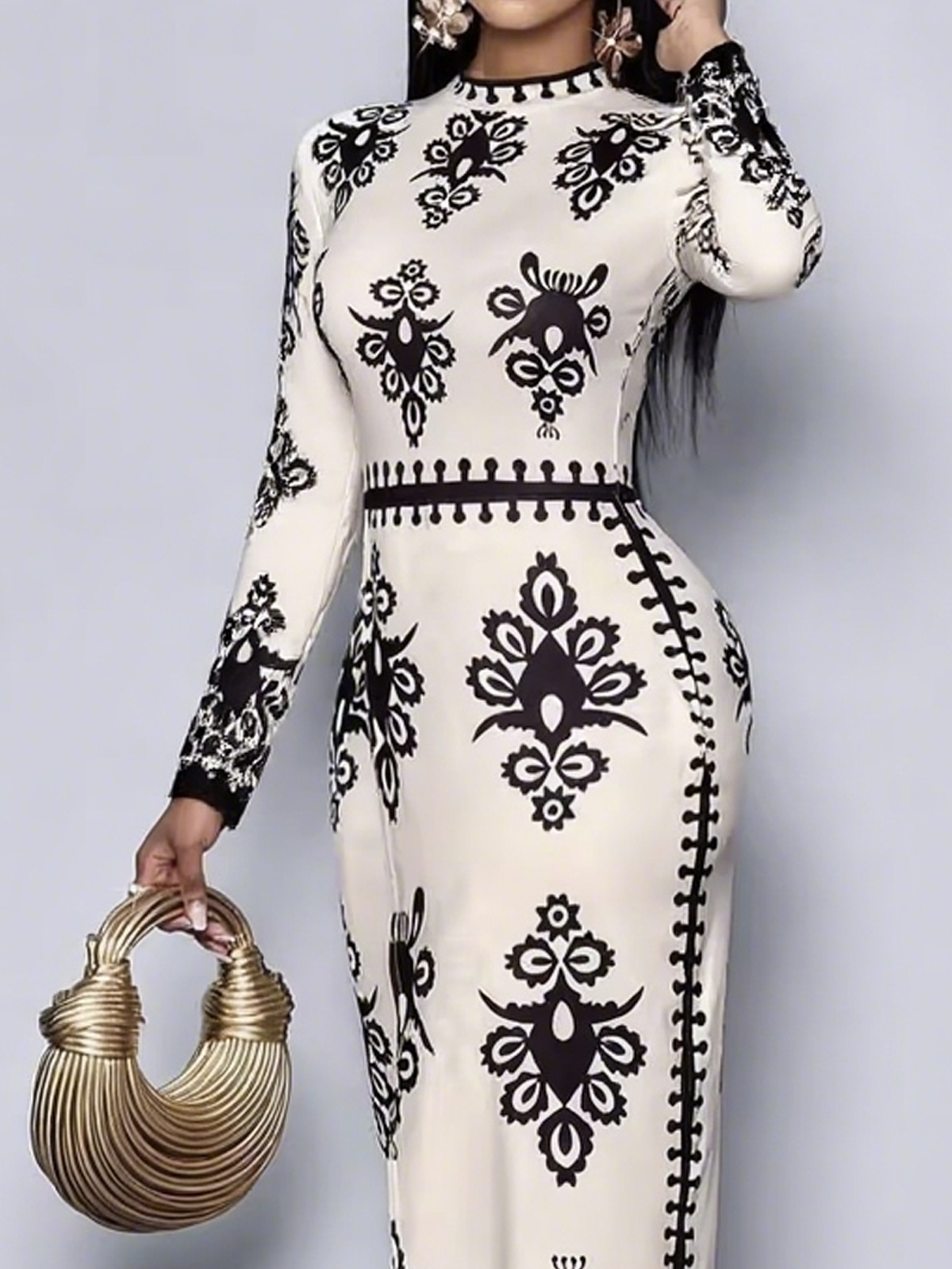 Elegant Ethnisch Geometrie Print  Maxikleid