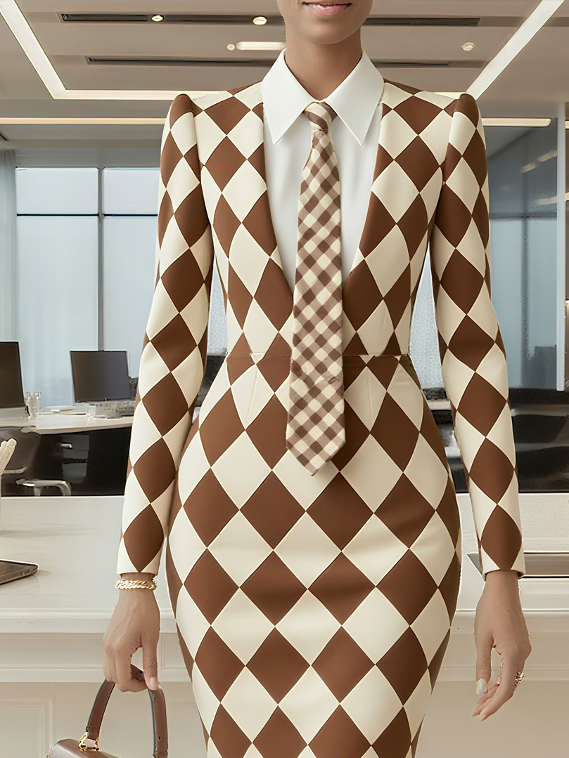 Urban Unifarben Geknöpft Hemdkragen Midikleid Mit Krawatte