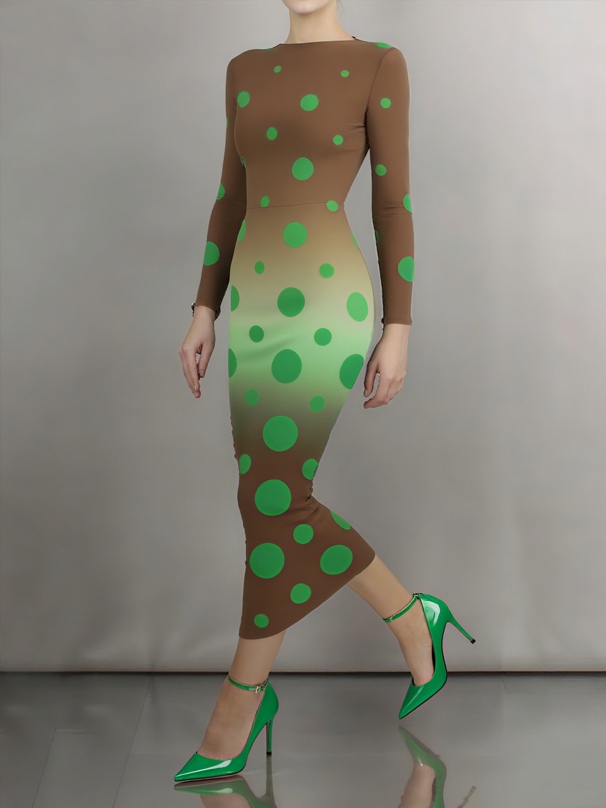 Elegant Polka Dots Print U-Boot-Ausschnitt Maxikleid