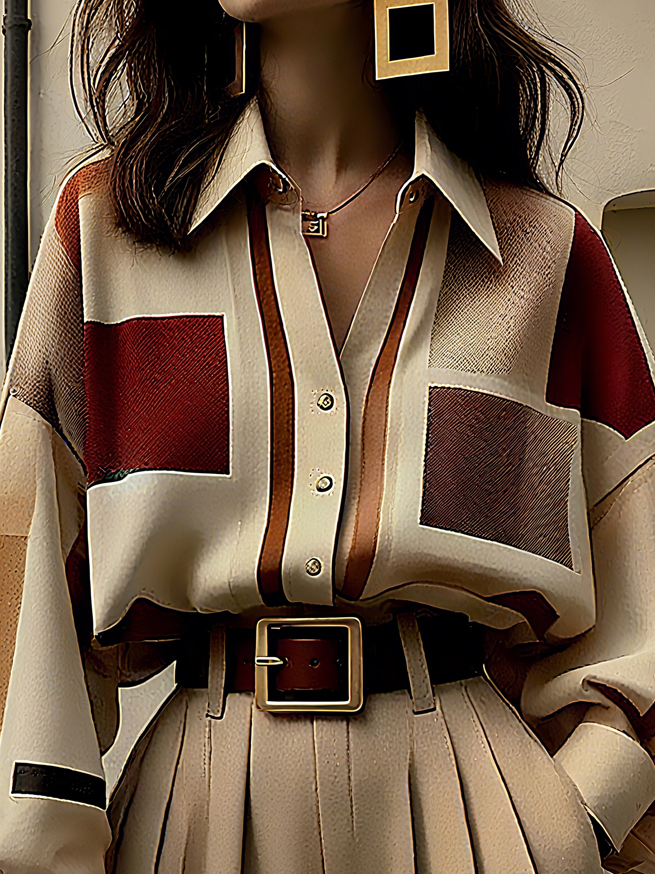 Urban Kariert Schnalle Ballon-Ärmel Bluse