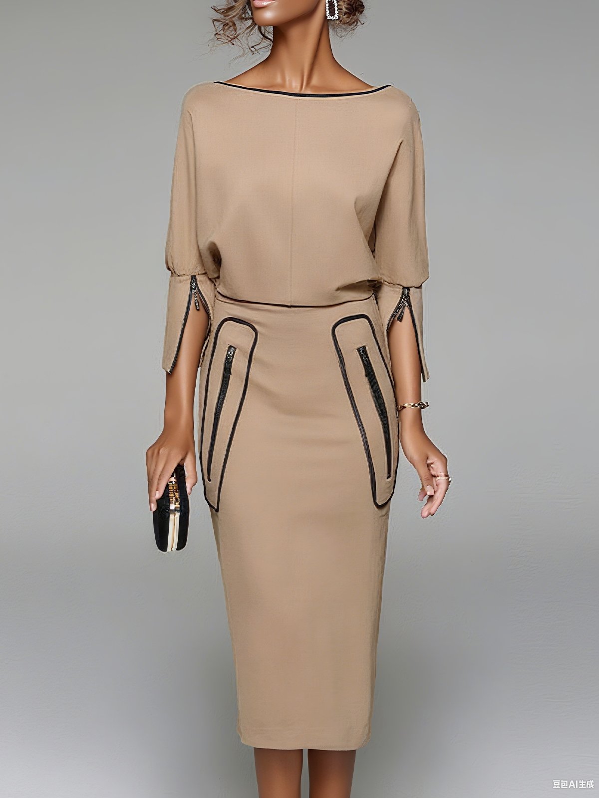 Urban Unifarben Rundhals Midikleid