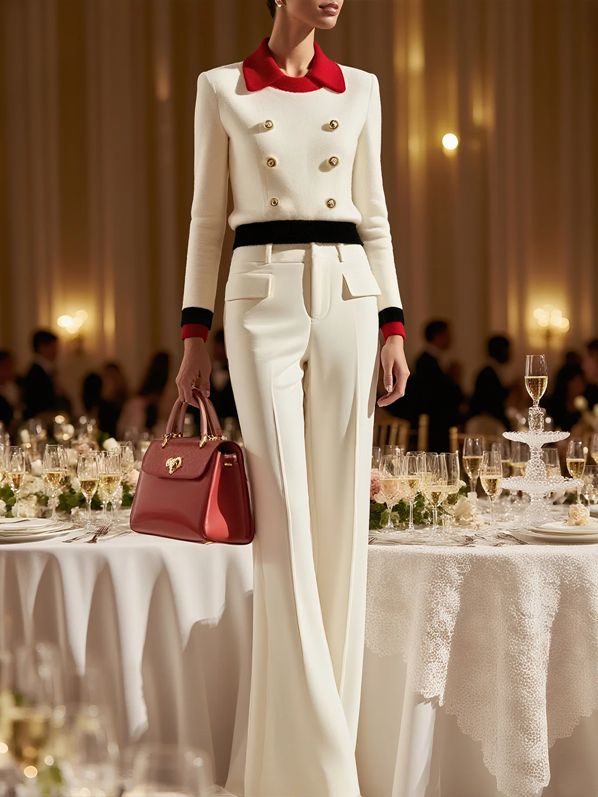 Elegant Farbblock Geknöpft Schalkragen Normale Ärmel Bluse