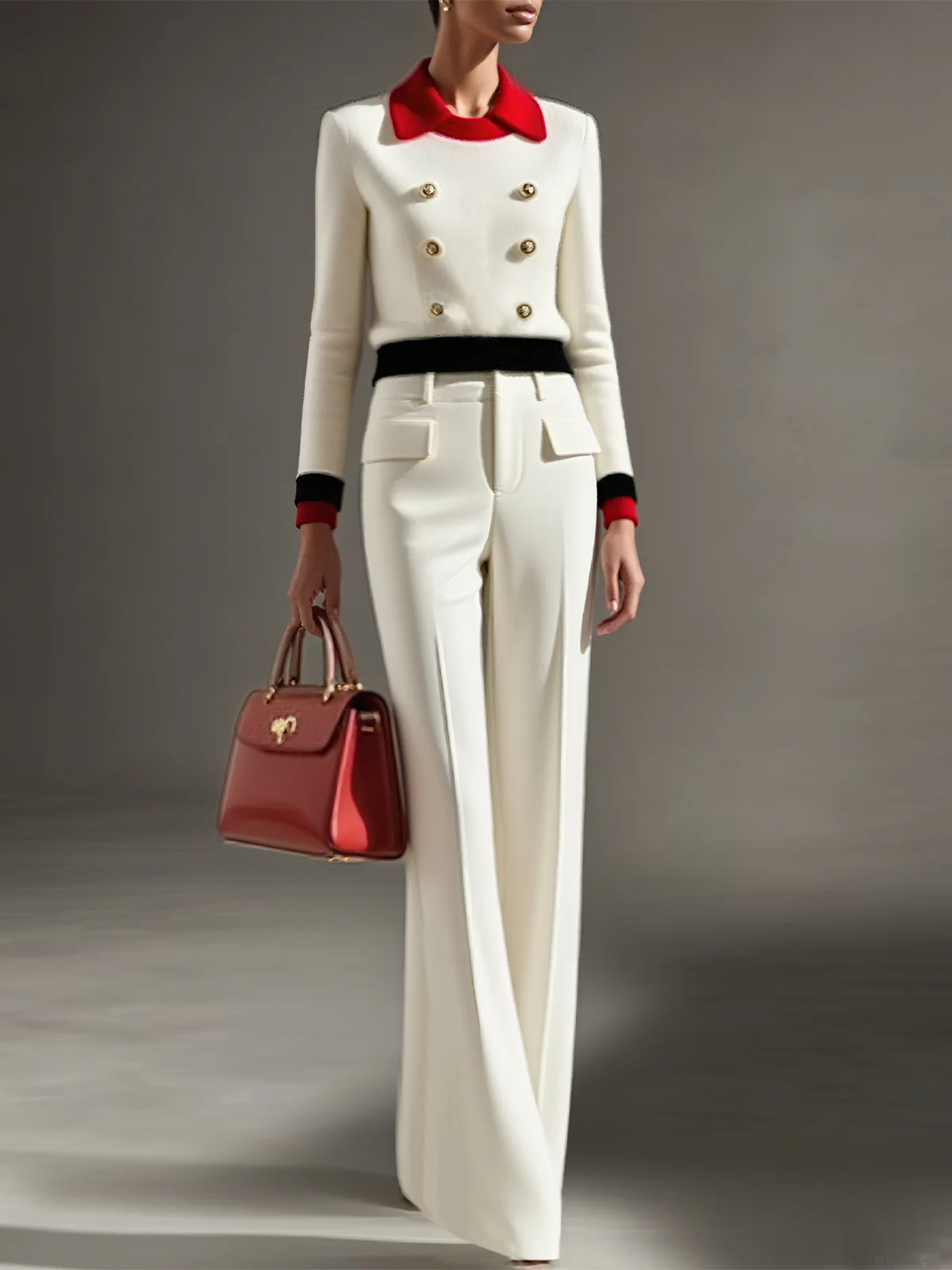 Elegant Unifarben Hose mit Weitem Bein