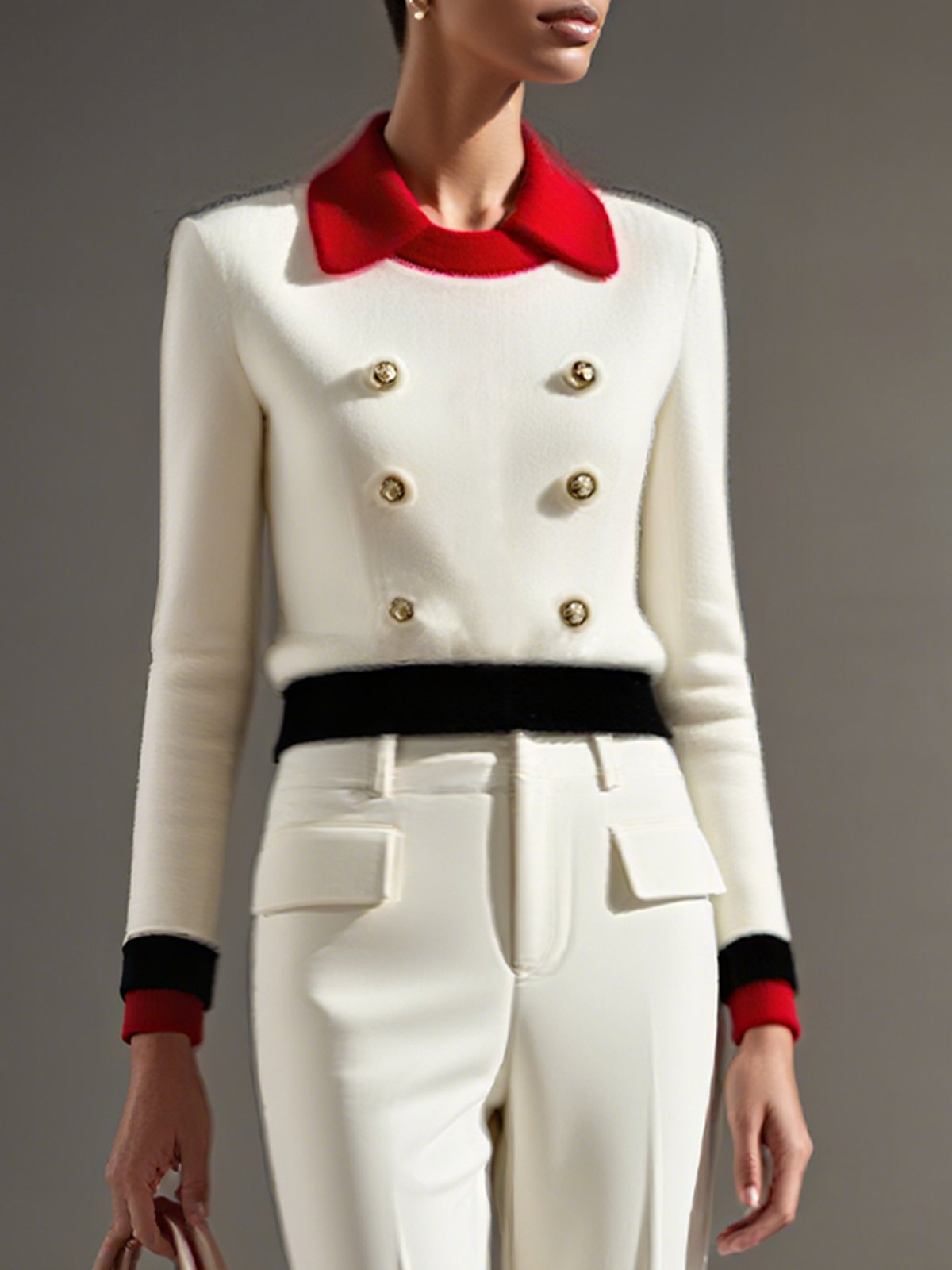 Elegant Farbblock Geknöpft Schalkragen Normale Ärmel Bluse