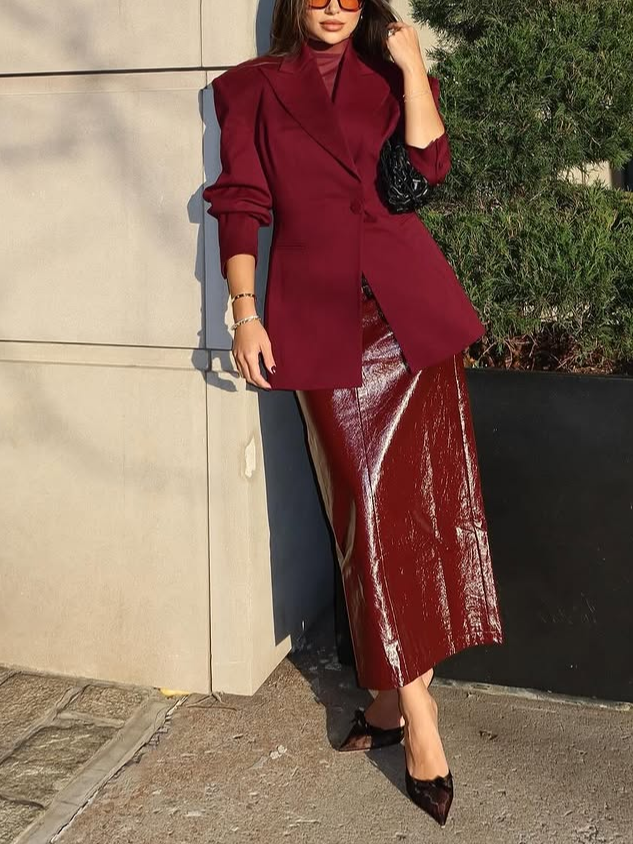 Elegant Unifarben Reverskragen Blazer