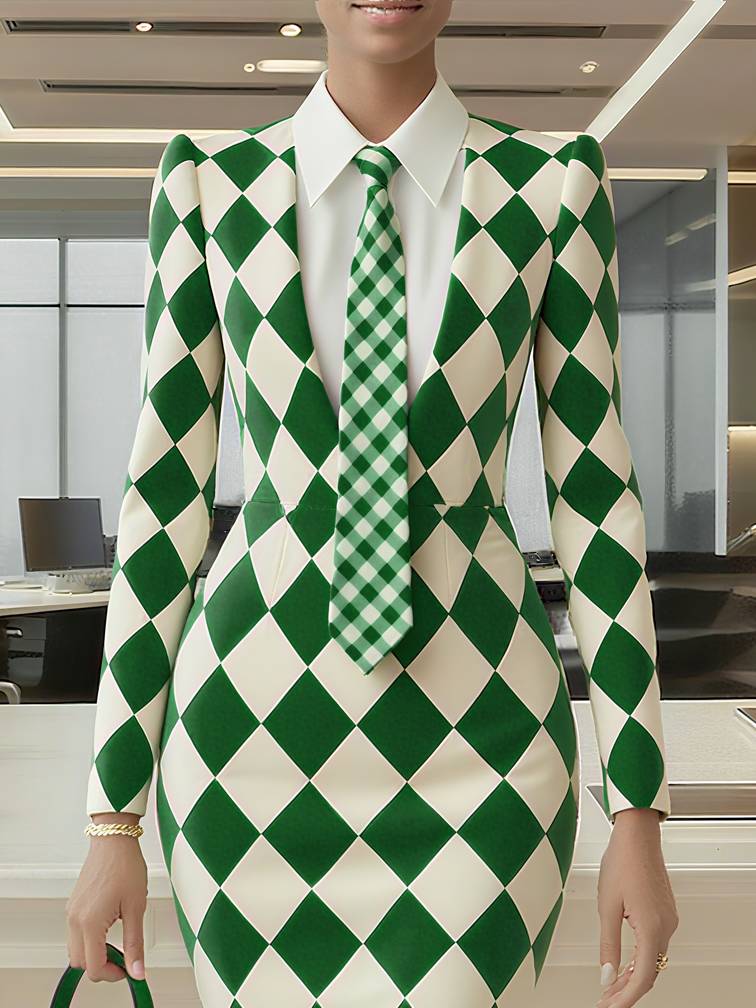 Urban Unifarben Geknöpft Hemdkragen Midikleid Mit Krawatte