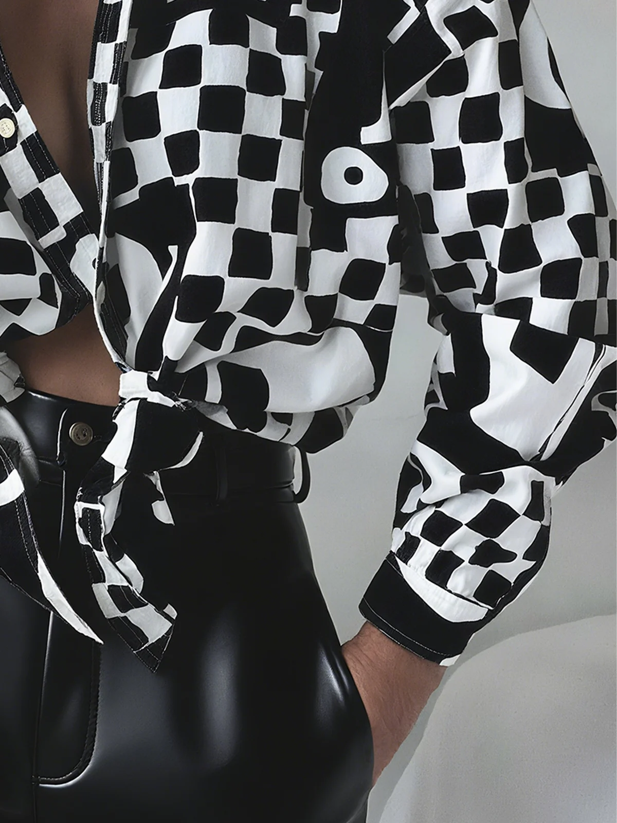 Lässig Kariert Print Hemdkragen Bluse