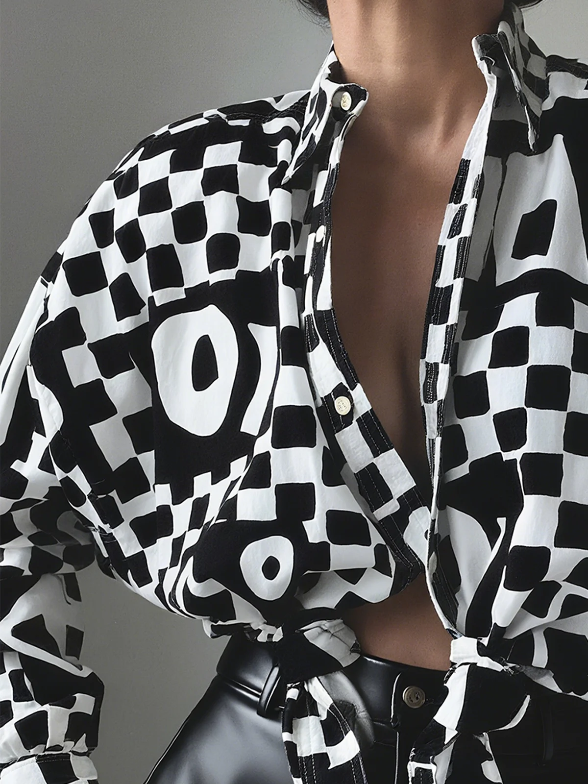 Lässig Kariert Print Hemdkragen Bluse