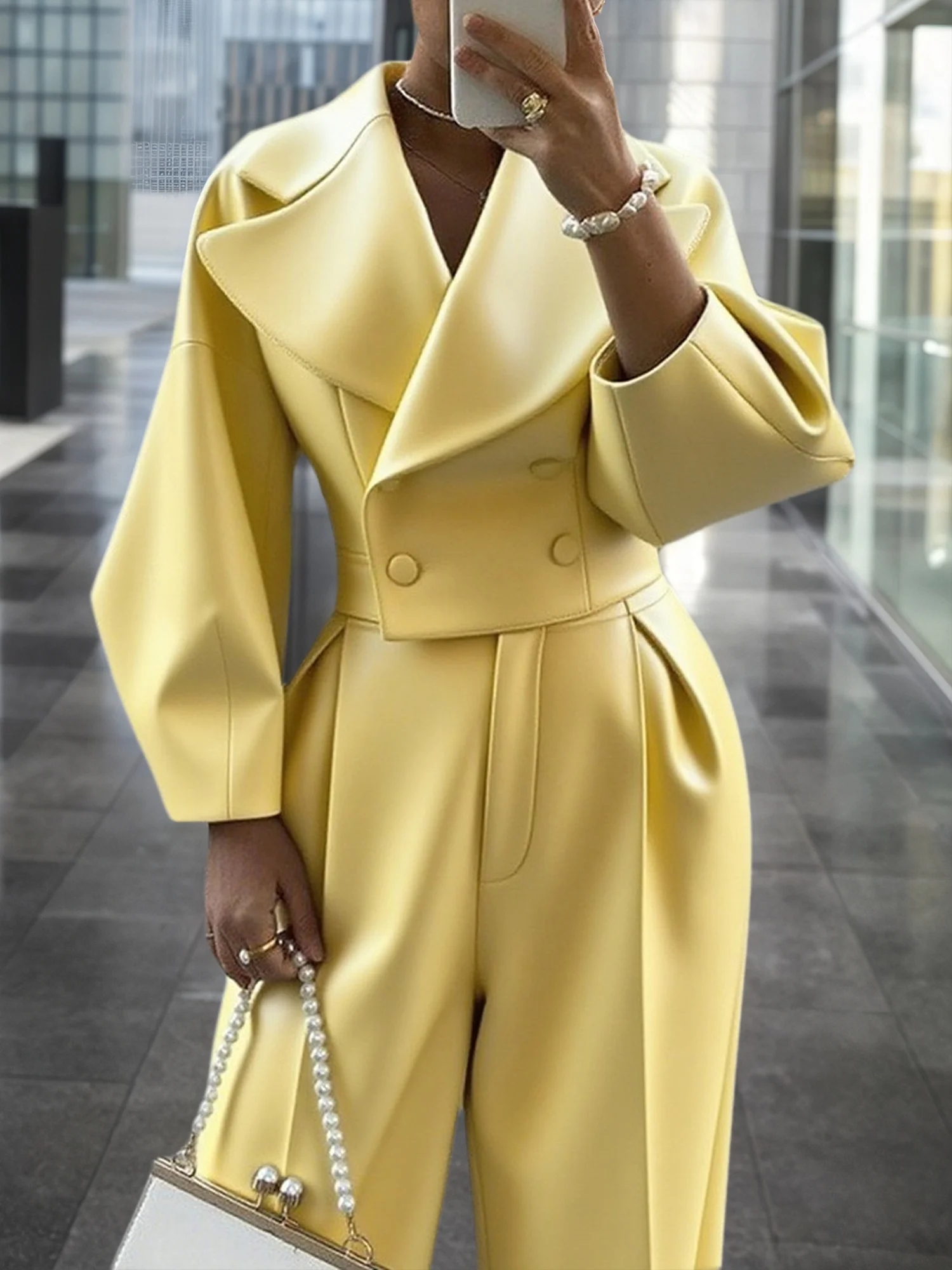 Urban Raglanärmel Unifarben Reverskragen Kunstleder Mantel