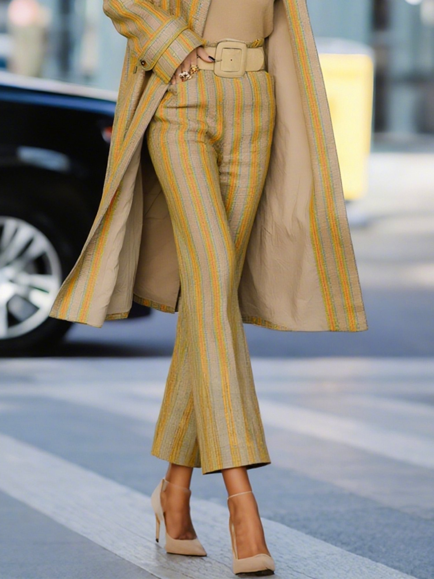 Lässig Gestreift Print Gerade Hosen