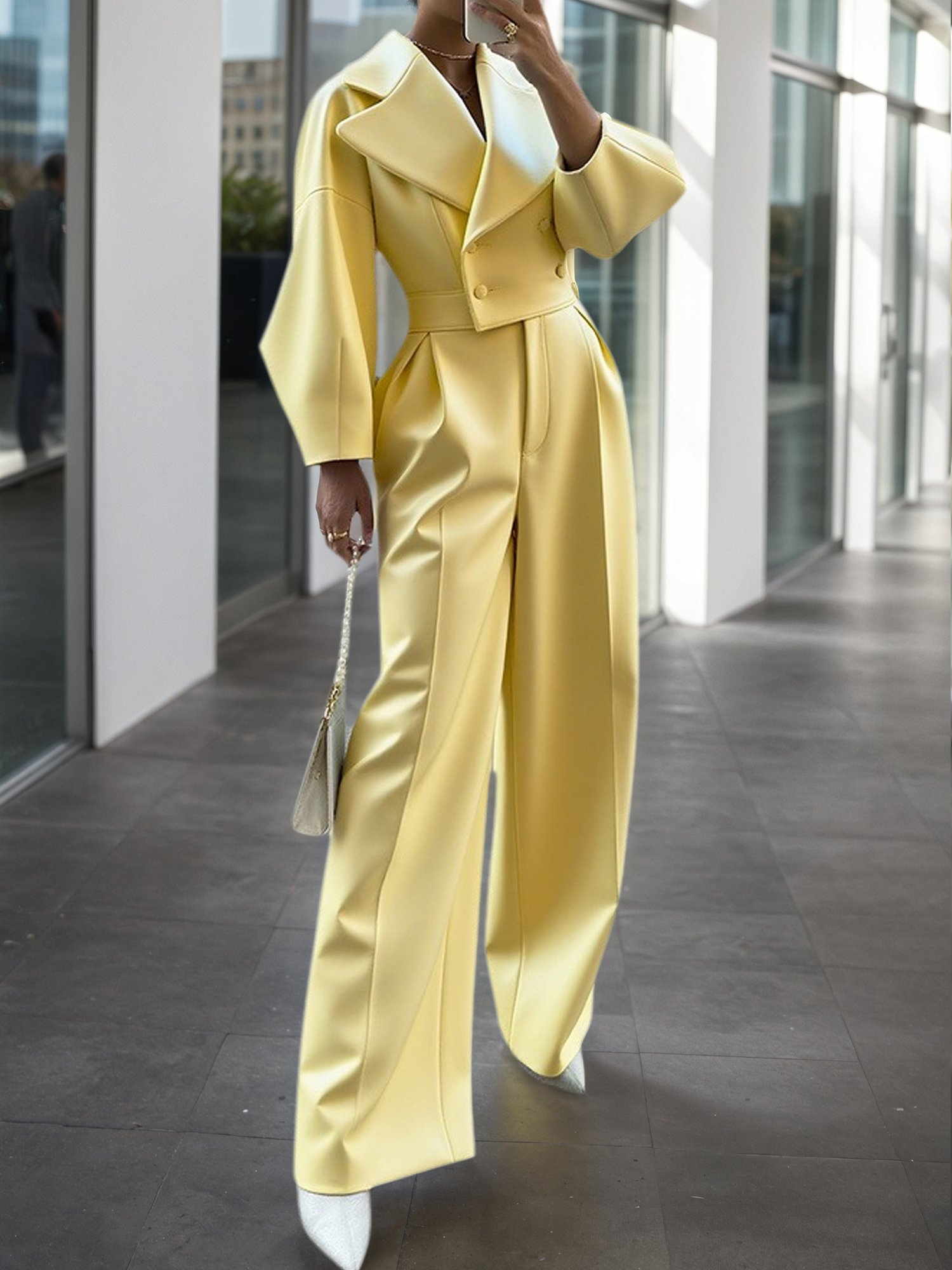 Urban Raglanärmel Unifarben Reverskragen Kunstleder Mantel