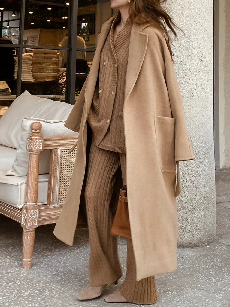 Garn/Wollgarn Urban Unifarben Reverskragen Strickjacke