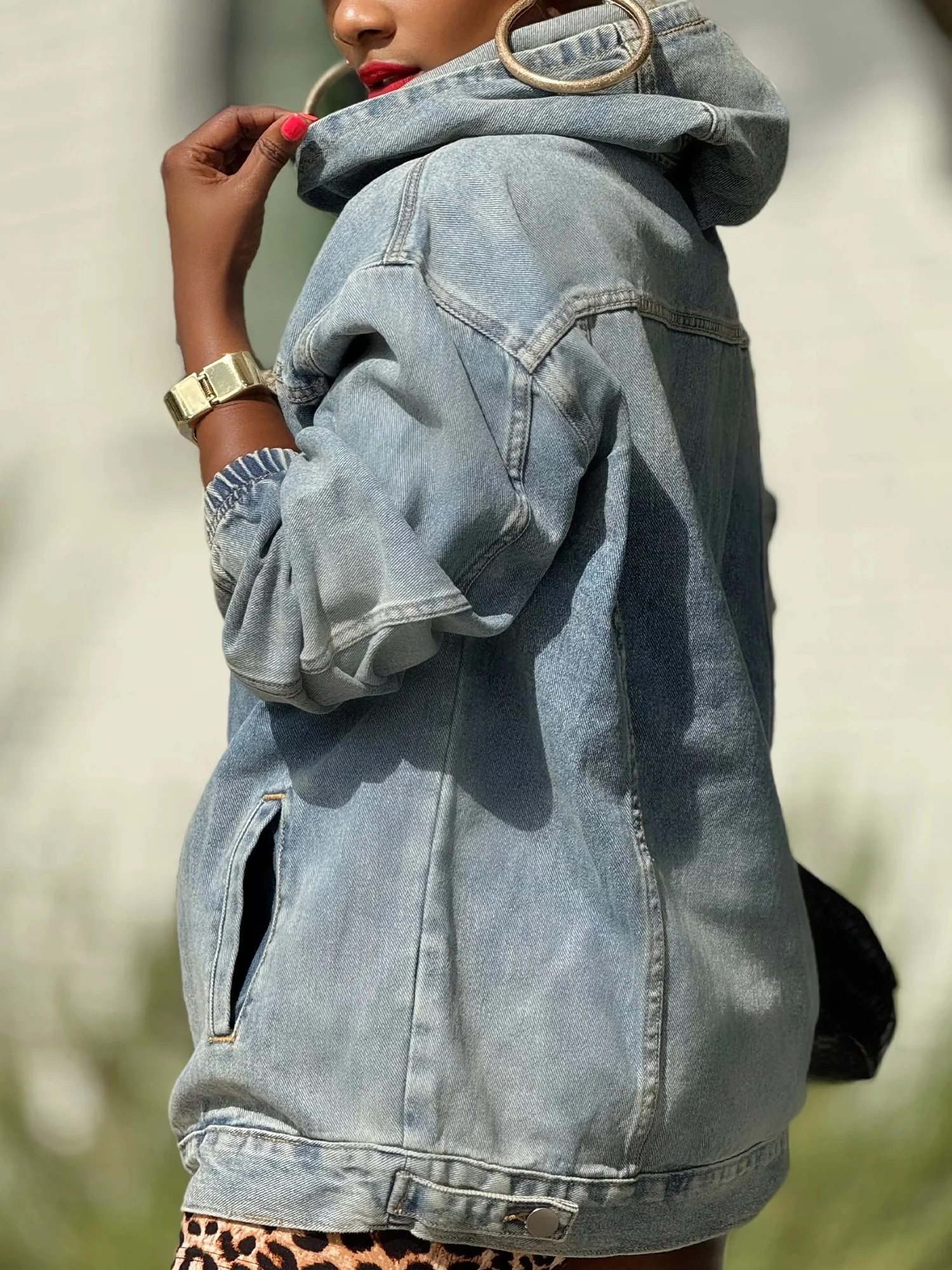 Lässig Unifarben Beunruhigend Kapuze Denim Oberteile