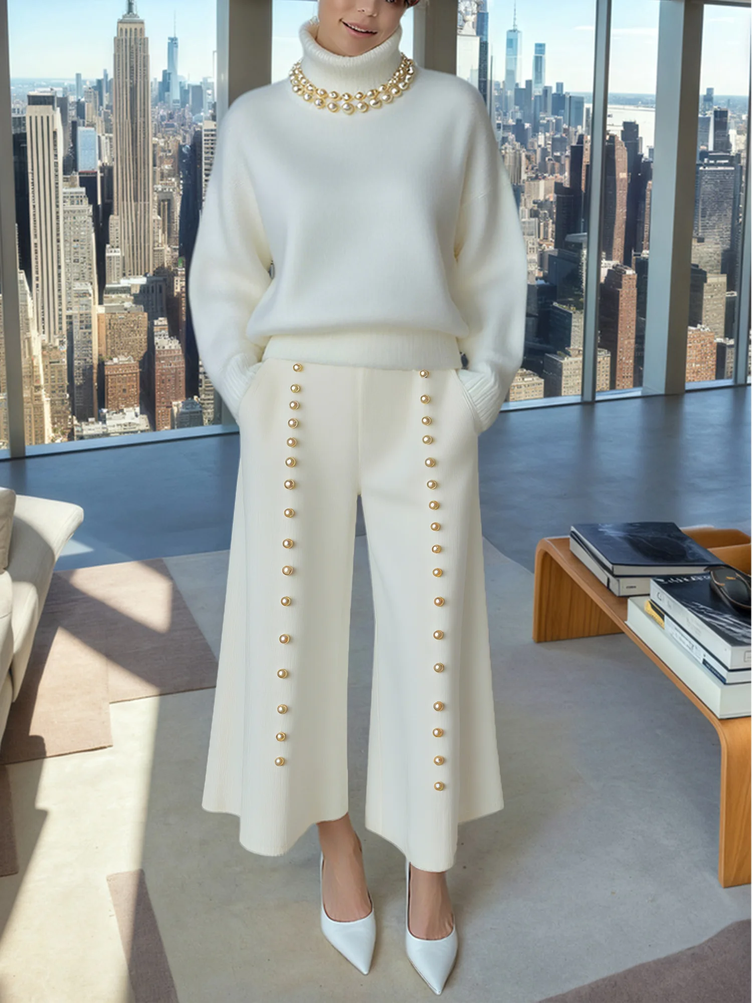 Lässig Unifarben Weitem Bein Pullover Hose