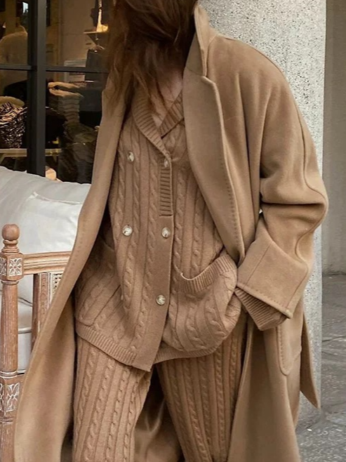 Garn/Wollgarn Urban Unifarben Reverskragen Strickjacke