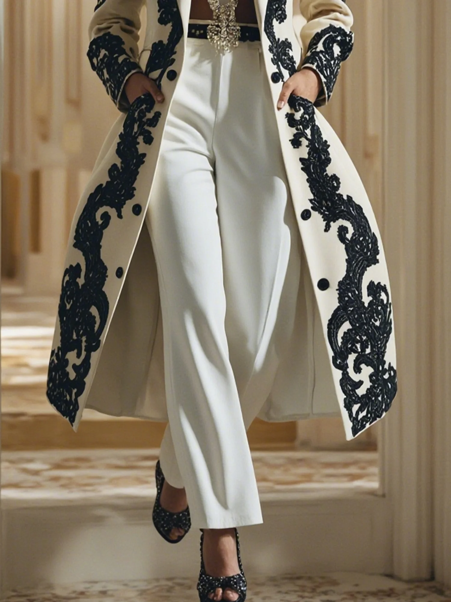 Urban Print Geblümt Muster Reverskragen Mantel