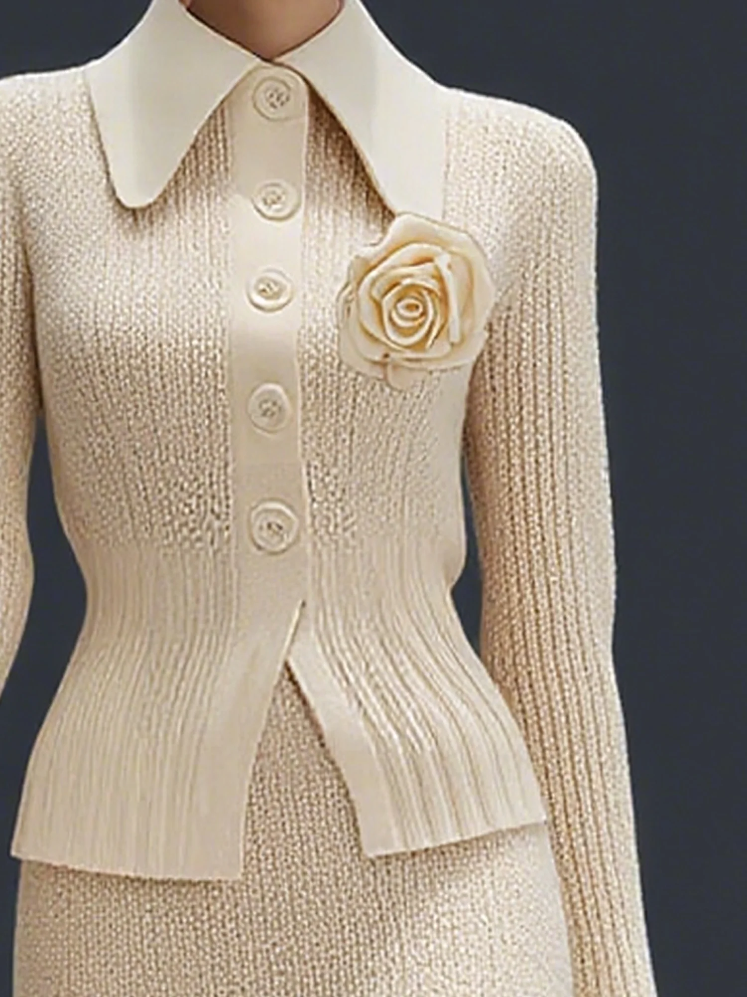 Urban Unifarben 3D Blumen Hemdkragen Strickjacke