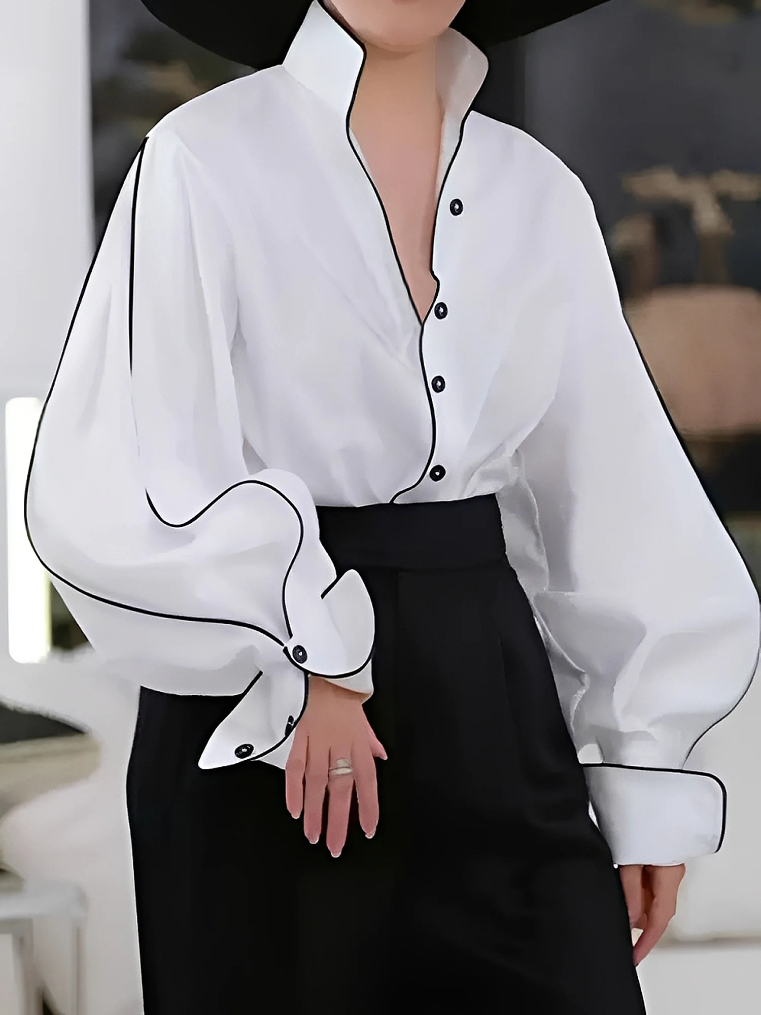 Urban Farbblock Stehkragen Bluse