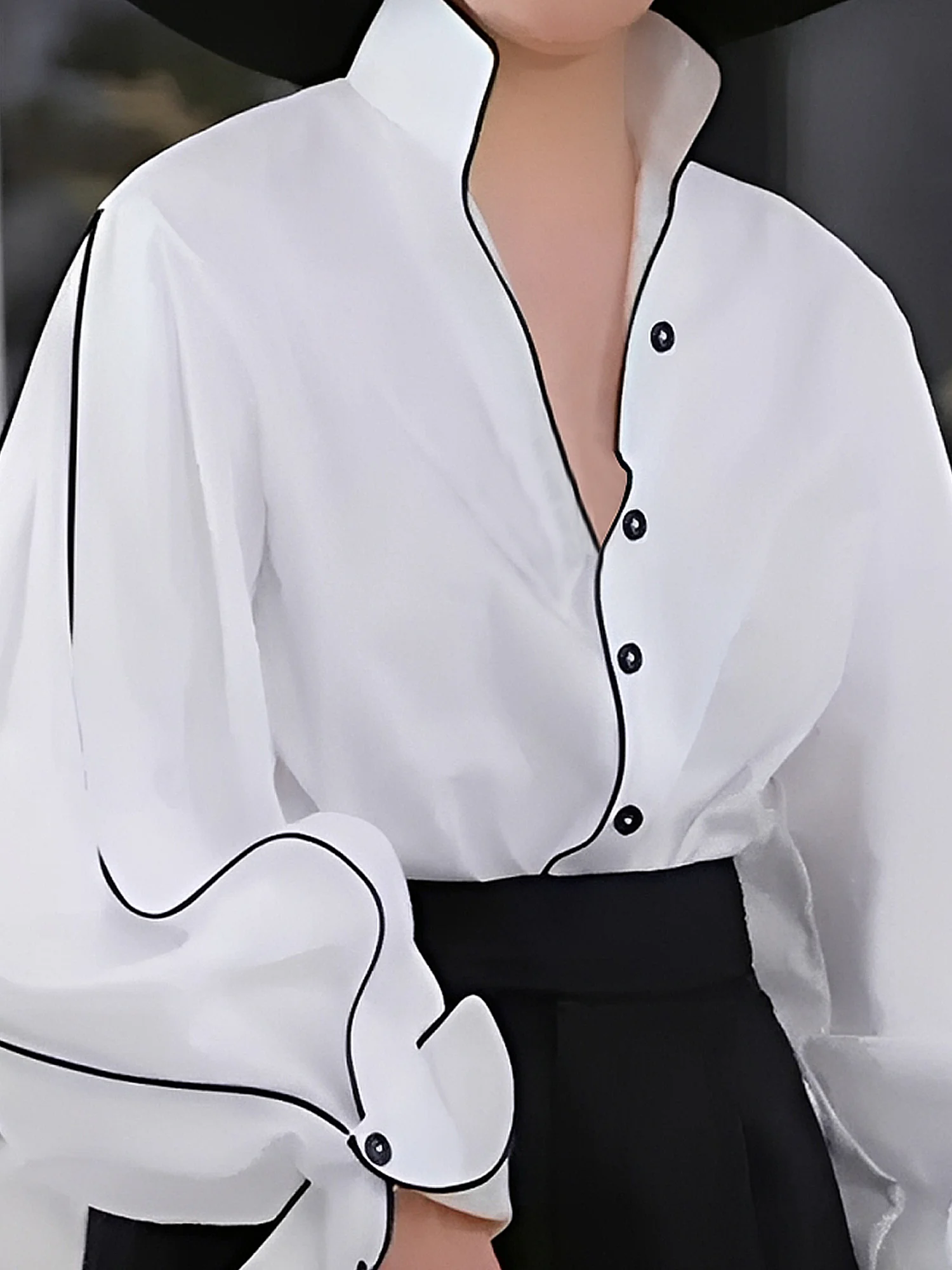 Urban Farbblock Stehkragen Bluse