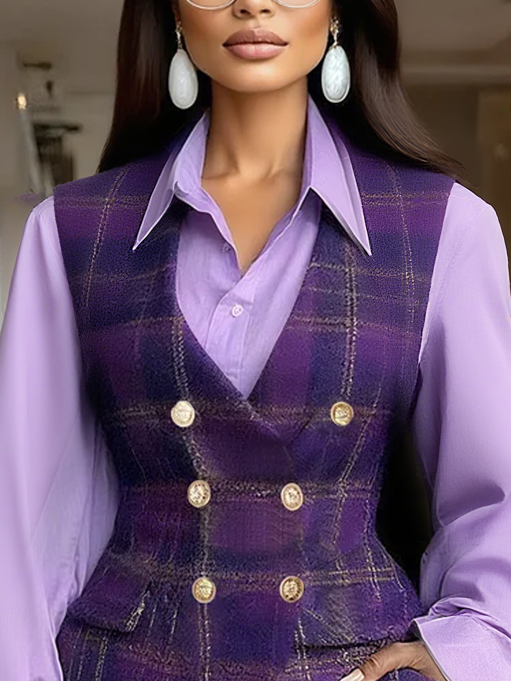 Urban Geknöpft Kariert Kreuzhals Tanktop