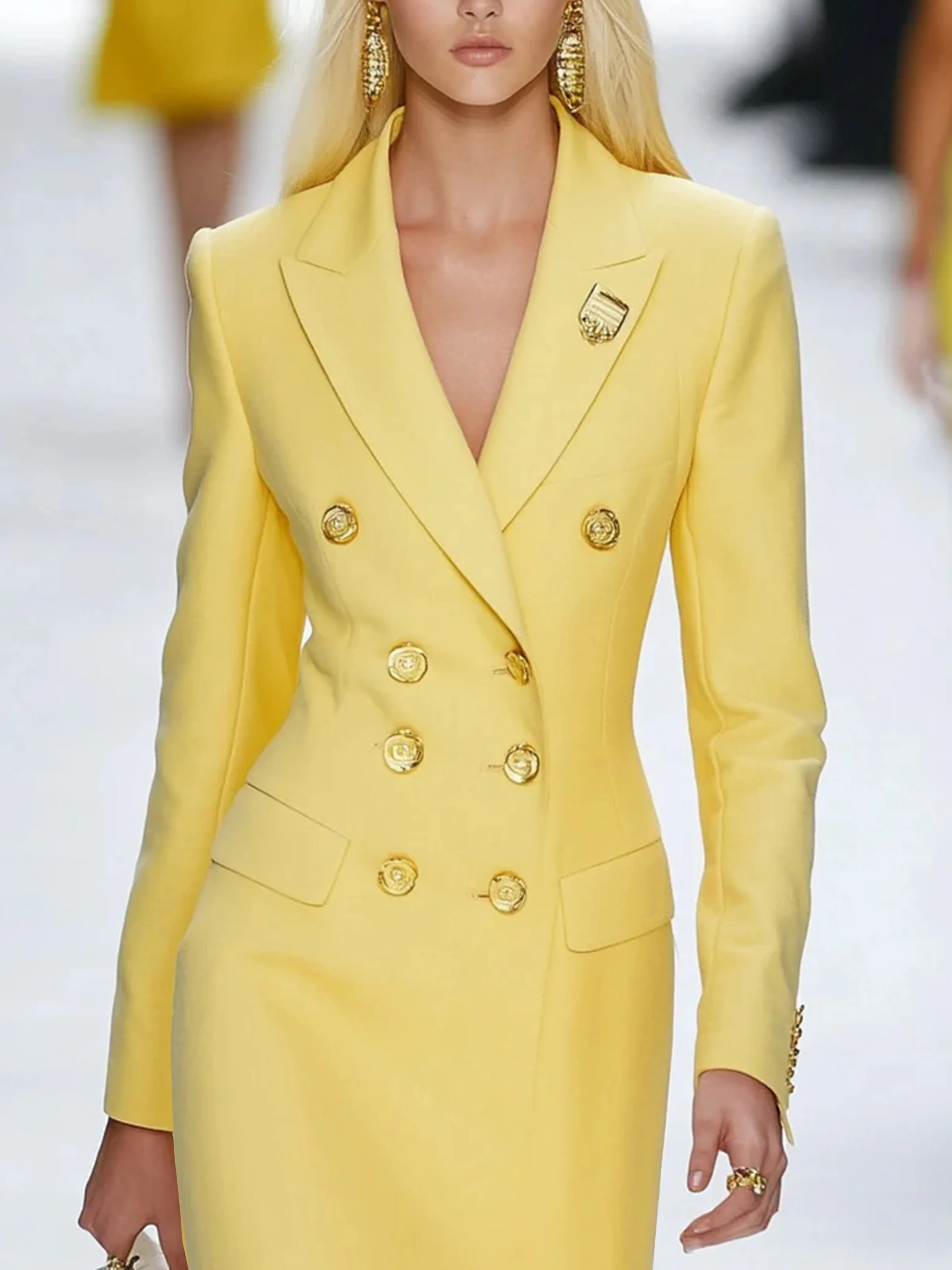 Urban Unifarben Geknöpft Reverskragen Knielänge Kleid