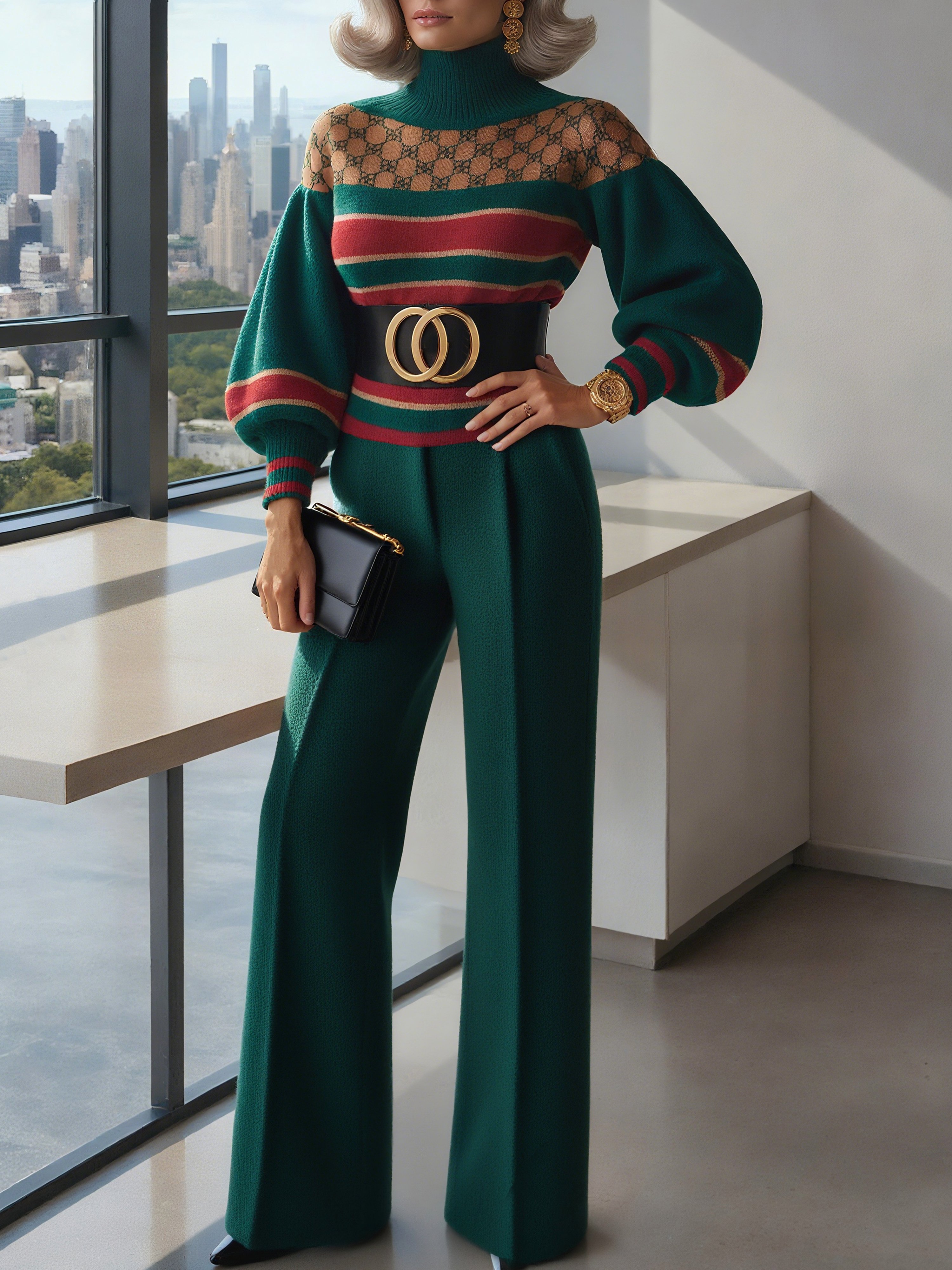 Urban Unifarben Glatt Pullover Hose  Kein Gürtel