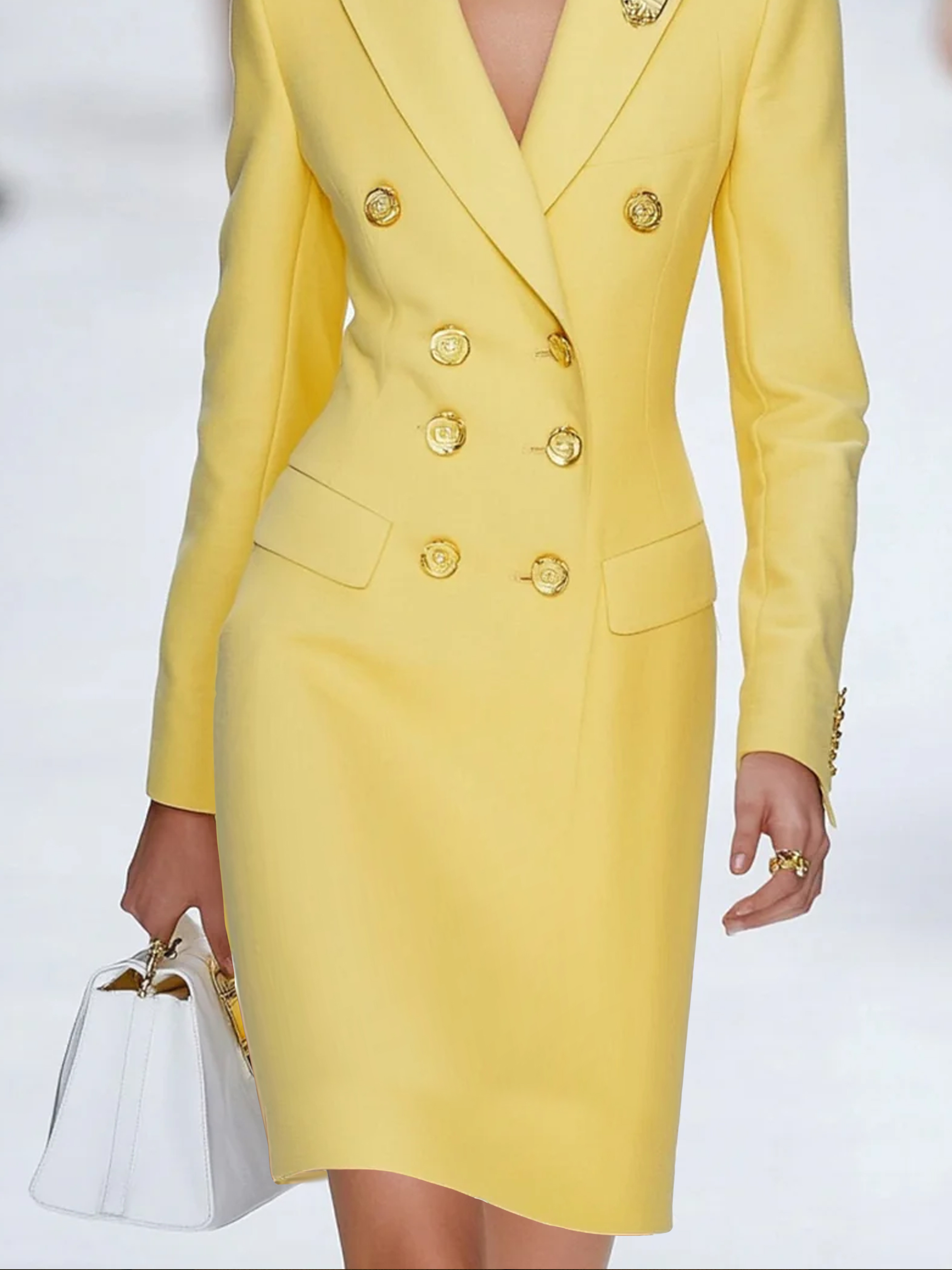 Urban Unifarben Geknöpft Reverskragen Knielänge Kleid