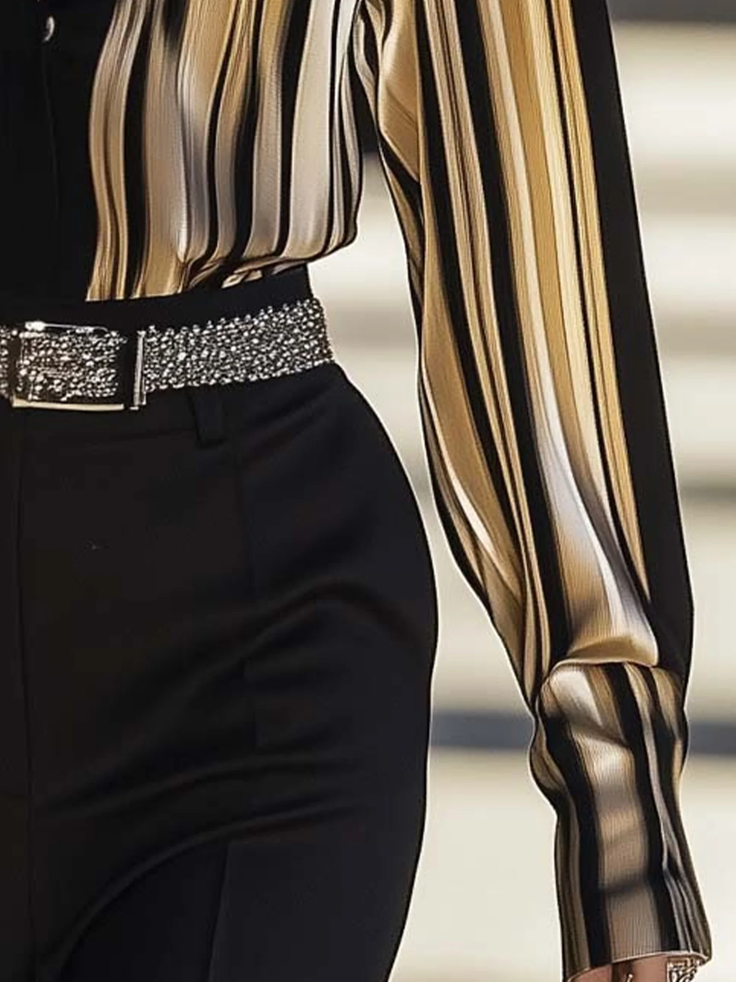 Urban Gestreift Print Hemdkragen Bluse