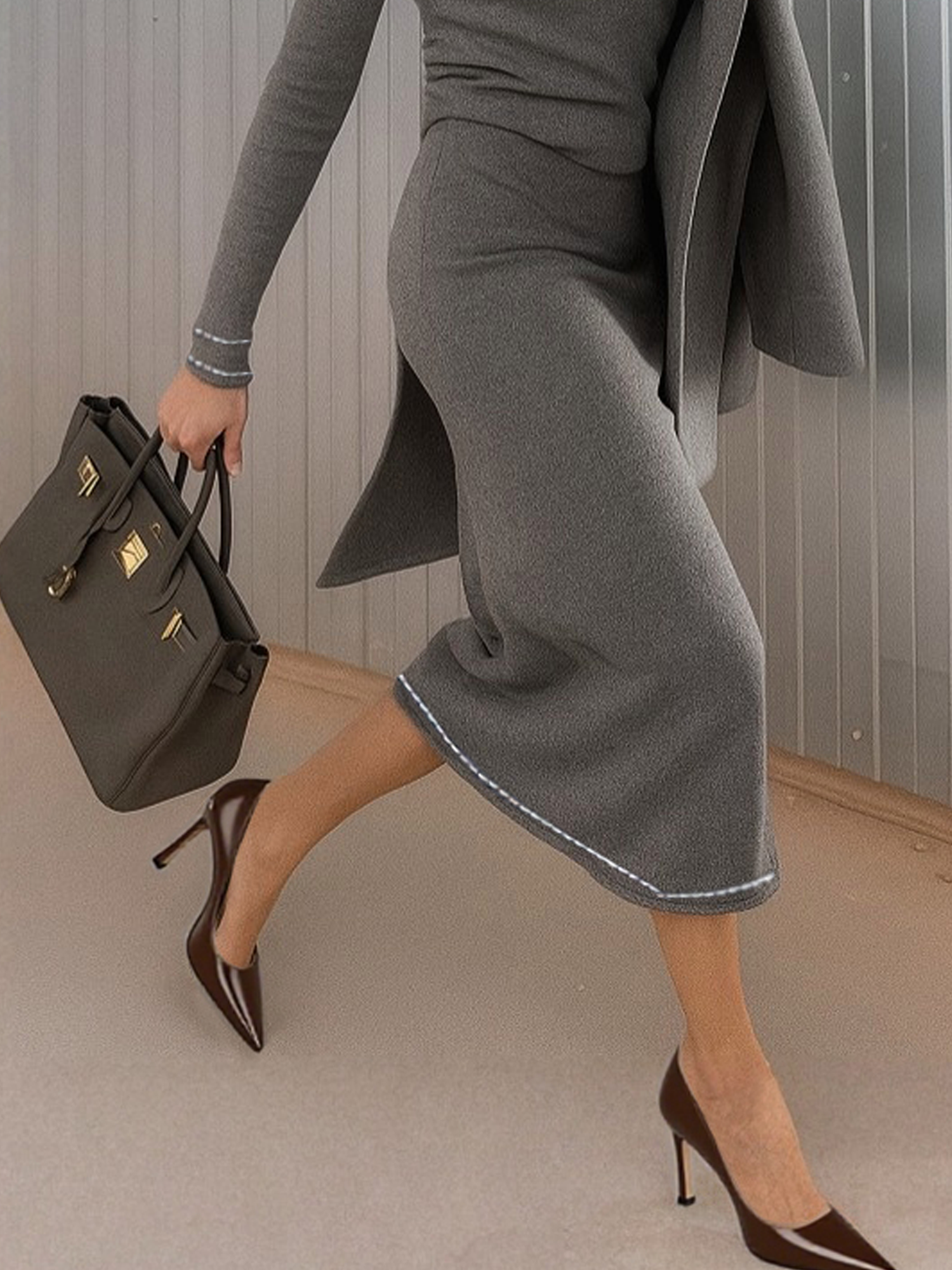 Urban Farbblock Midi Pullover Rock