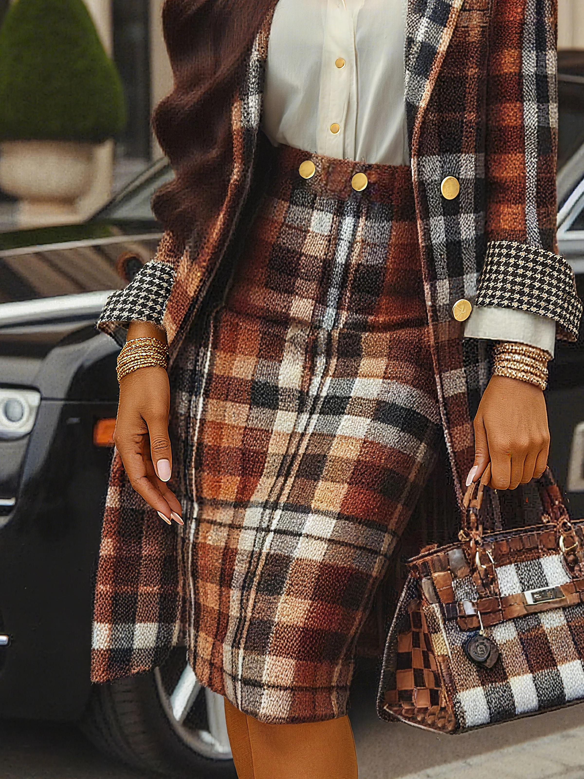 Urban Print Kariert Reverskragen Mantel