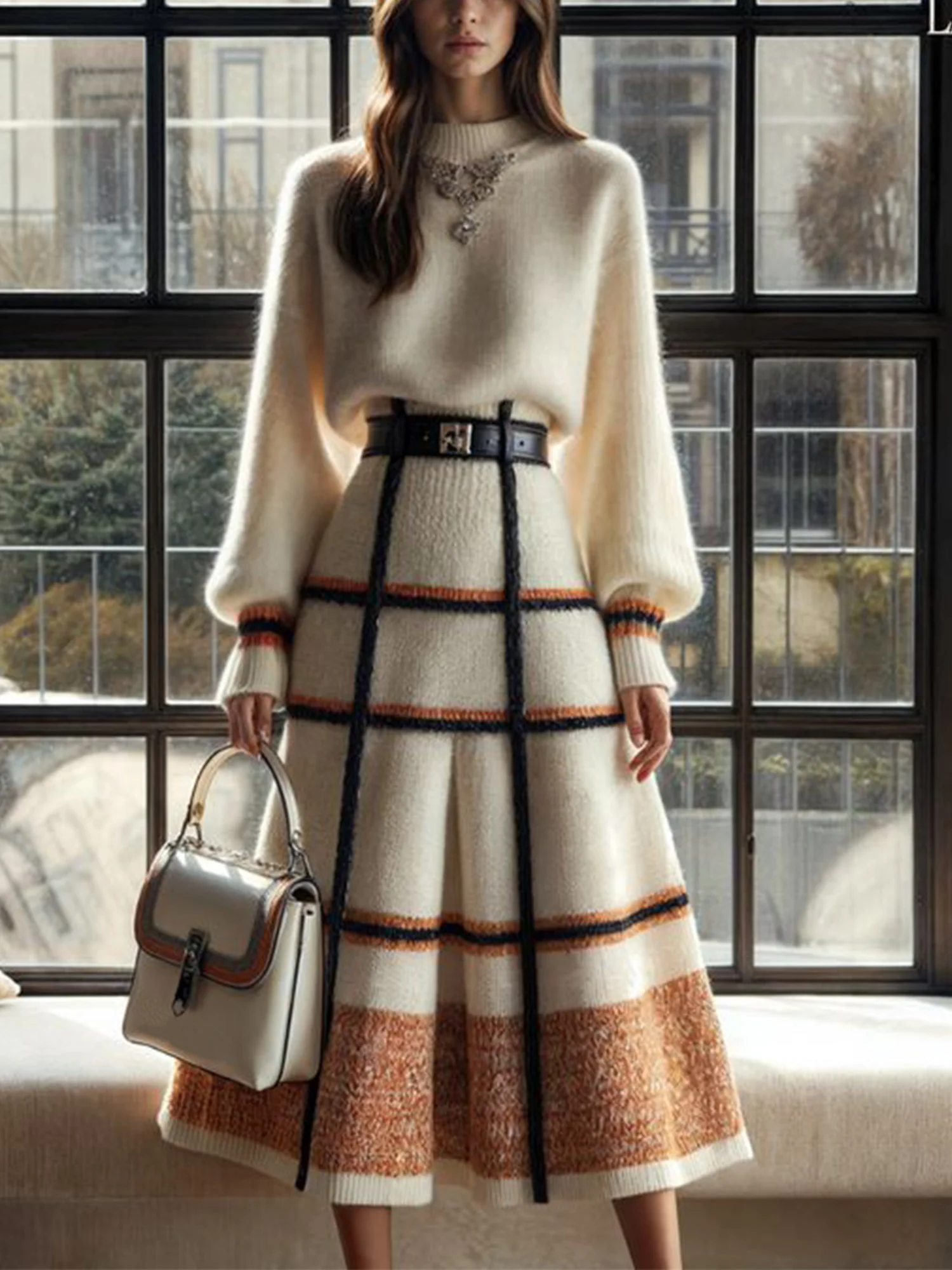 Lässig Kariert Pullover Midi Rock