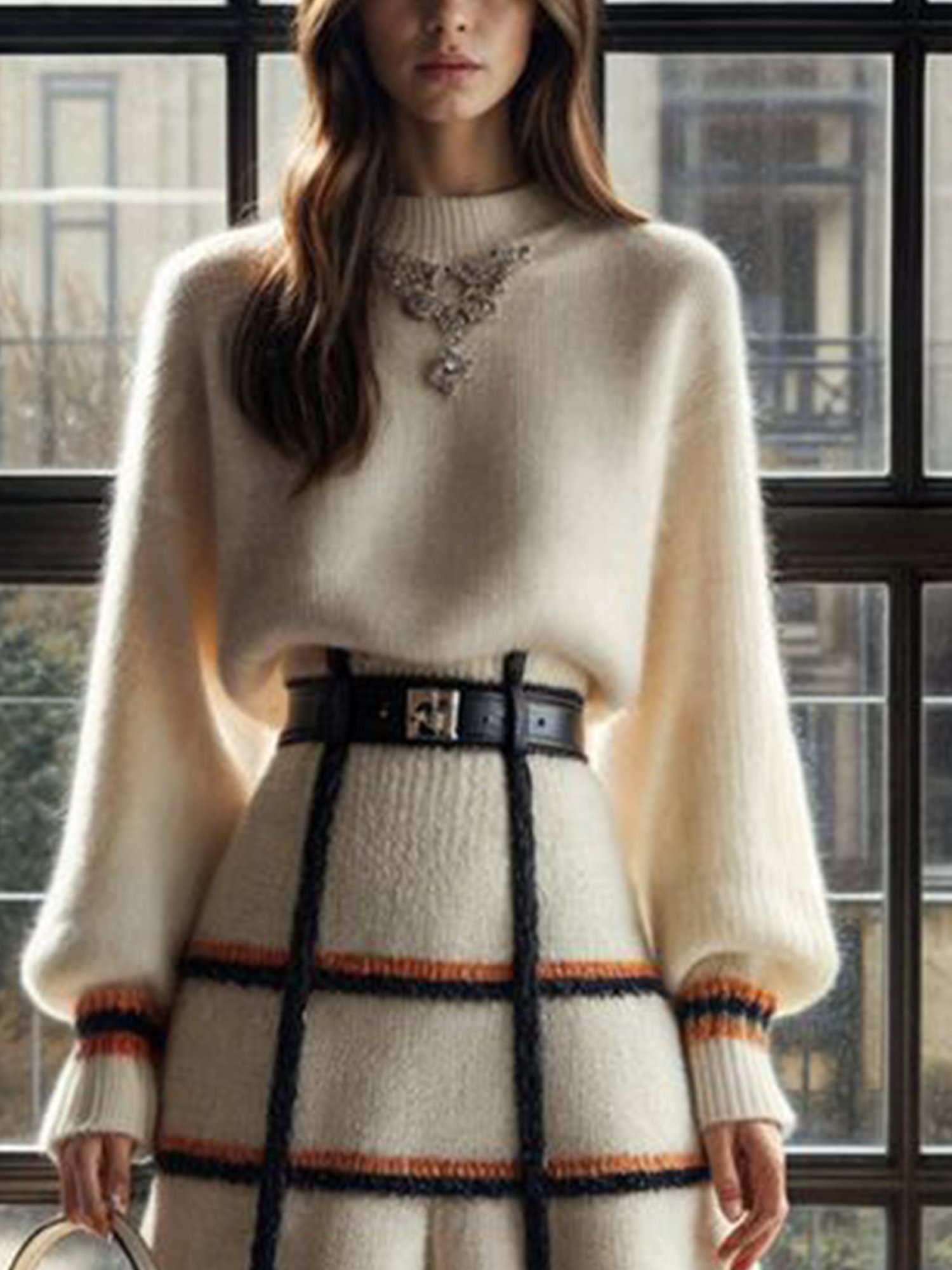 Lässig Farbblock Mock Neck Ballon-Ärmel Pullover