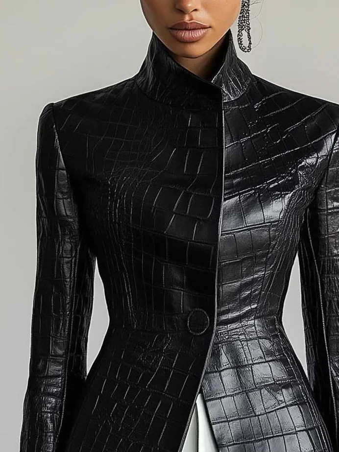 Urban Geknöpft Unifarben Kunstleder Mantel