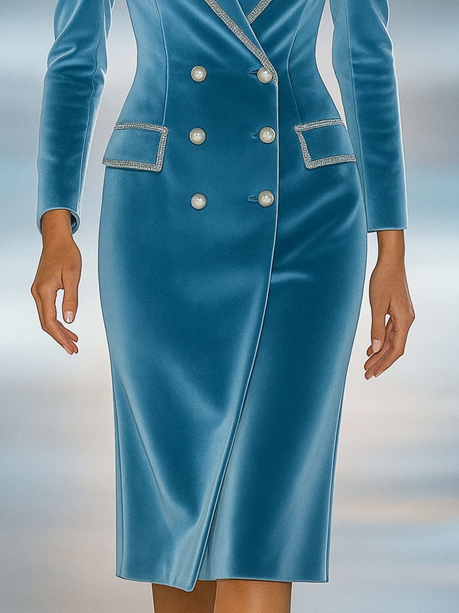 Elegant Unifarben Samt Bindung Reverskragen Blazerkleid