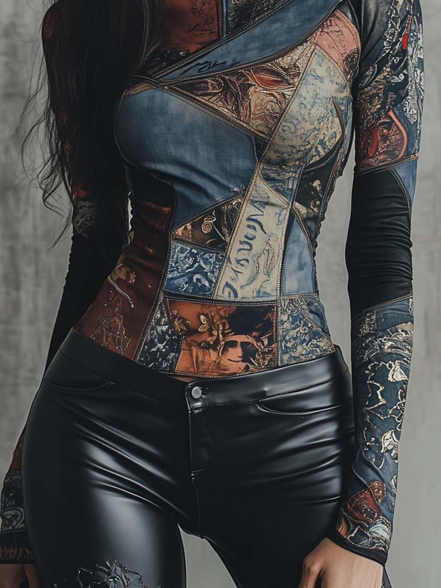 Urban Abstrakt Print Stehkragen T-Shirt