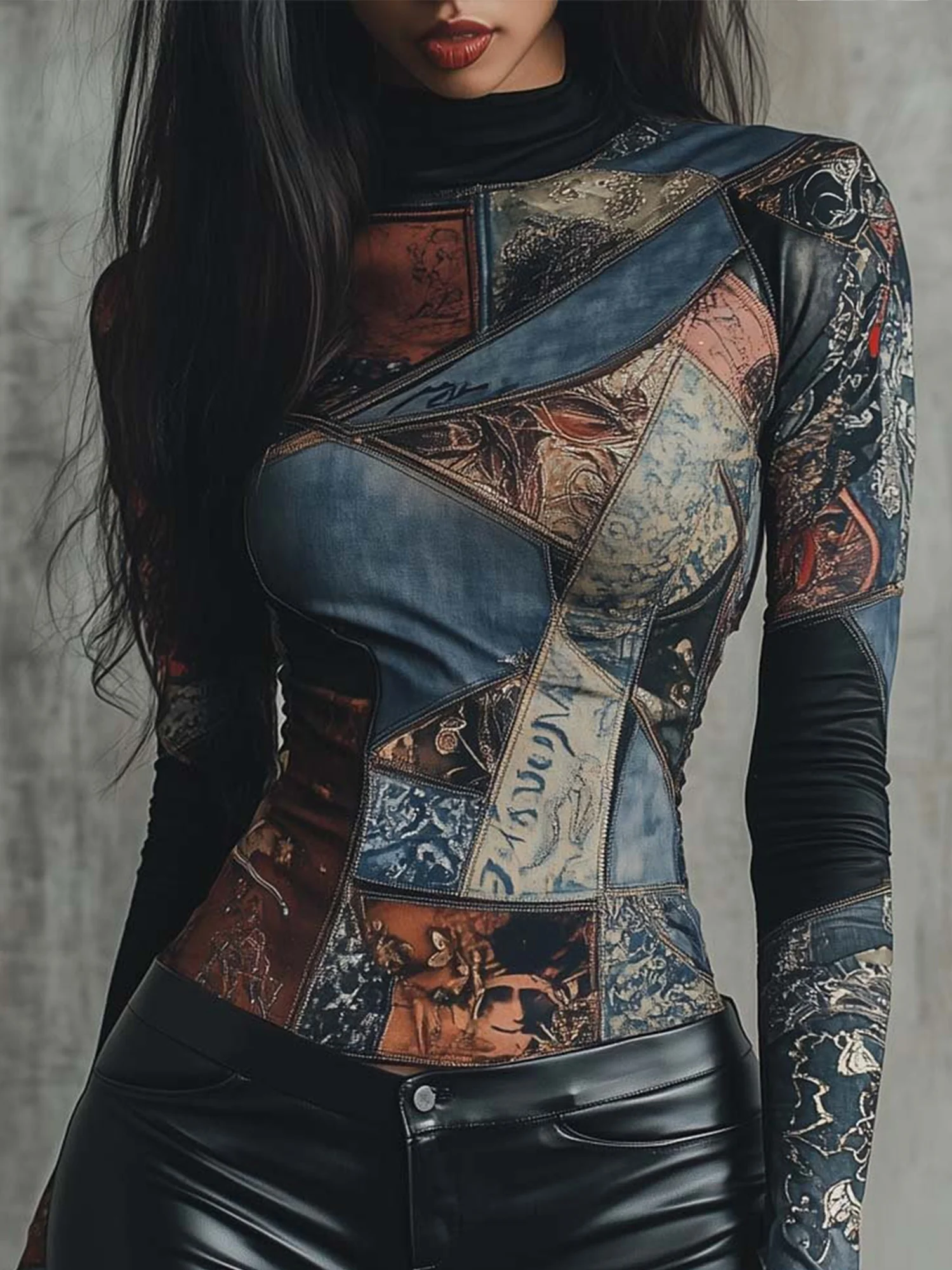 Urban Abstrakt Print Stehkragen T-Shirt