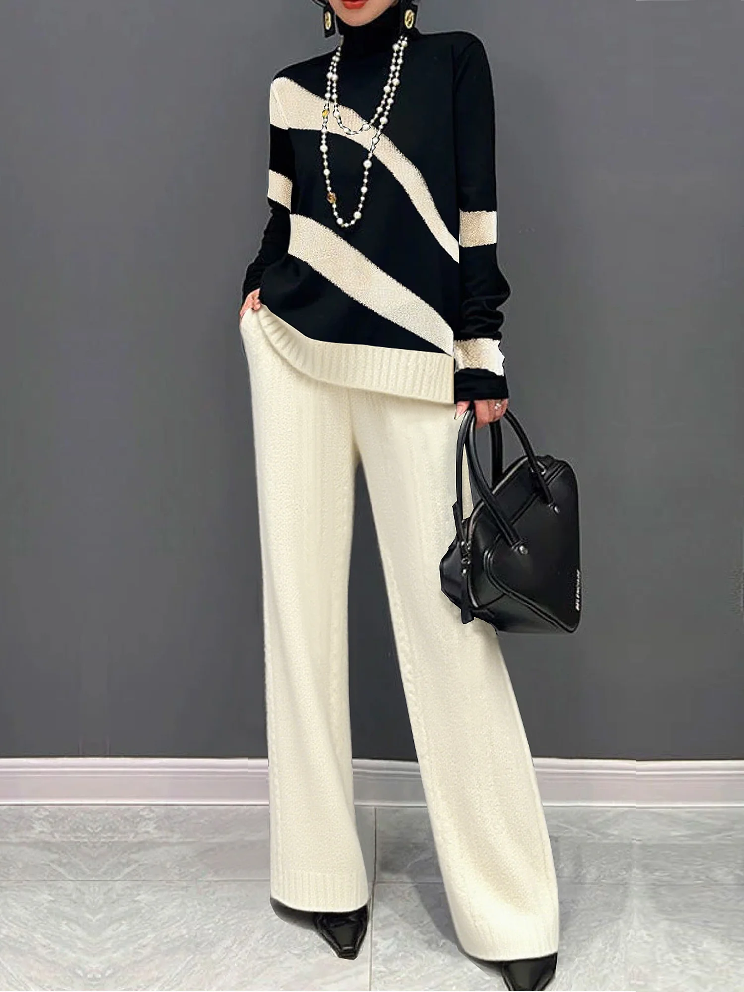 Lässig Unifarben Glatt Pullover Hose