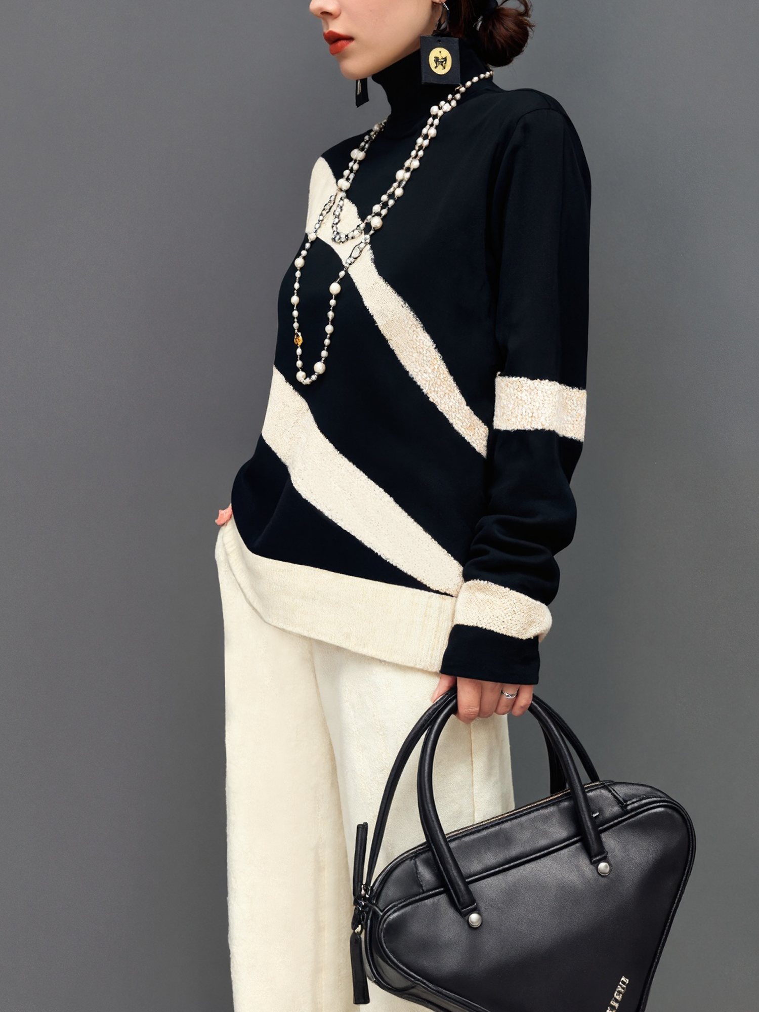 Lässig Farbblock Rollkragen Pullover