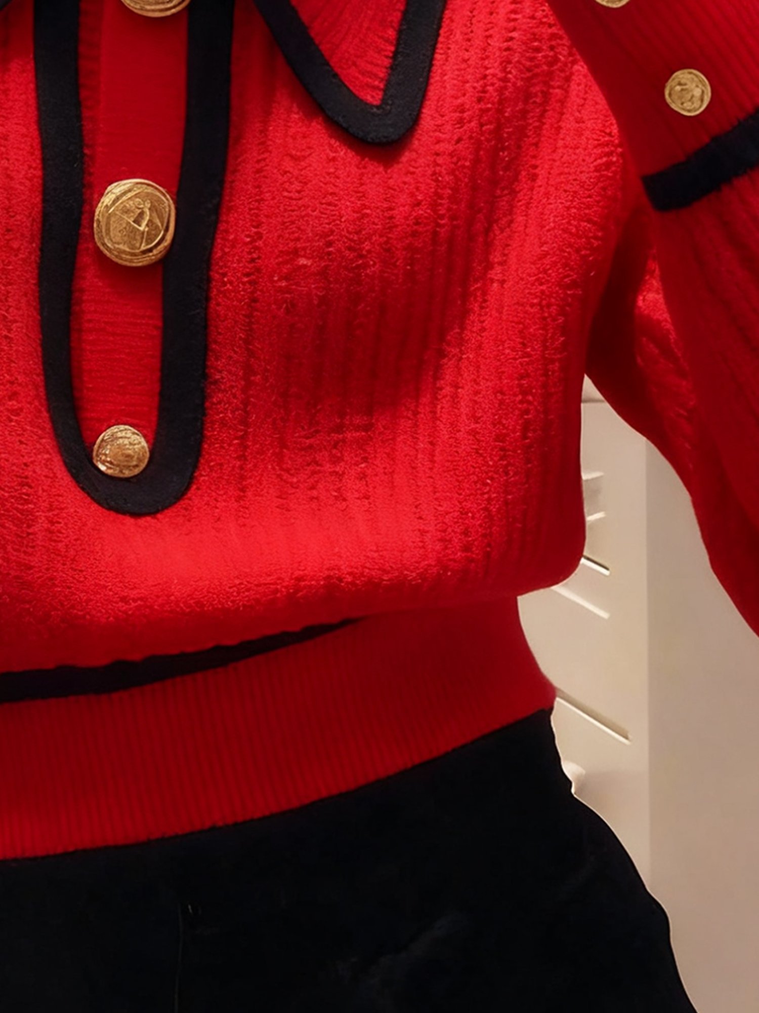 Elegant Farbblock Geknöpft Schalkragen Pullover